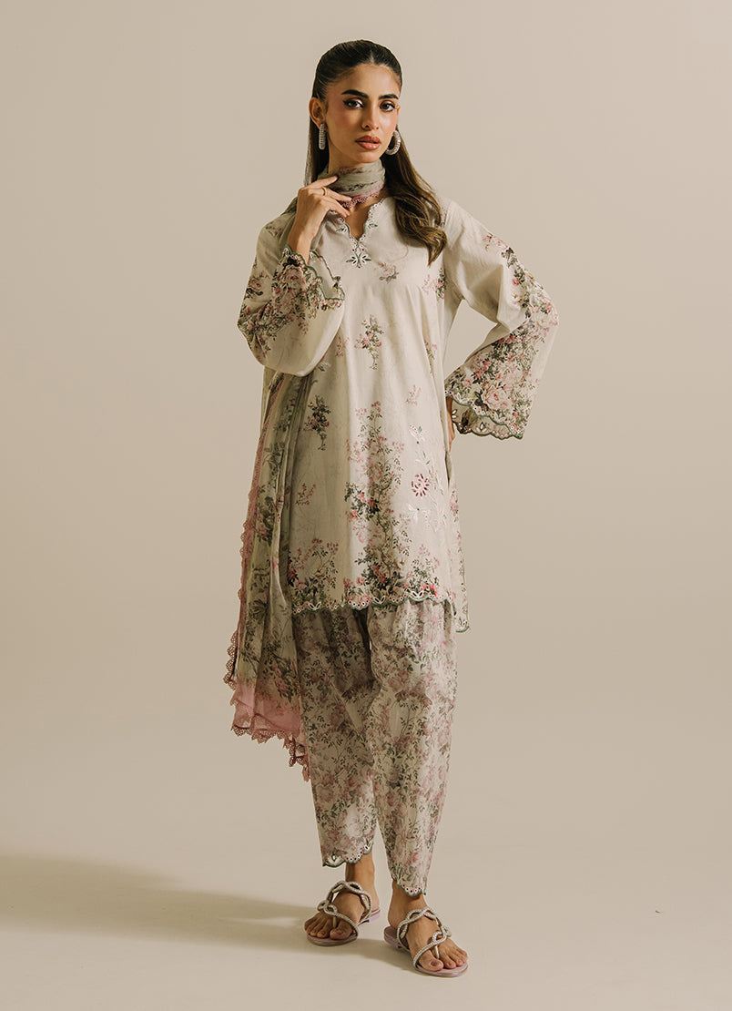 3 PC Printed Embroidered Suit