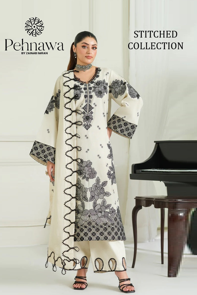Pehnawa Luxury Lawn Embroidered 3 Pc Stitched Suit - PA 0007