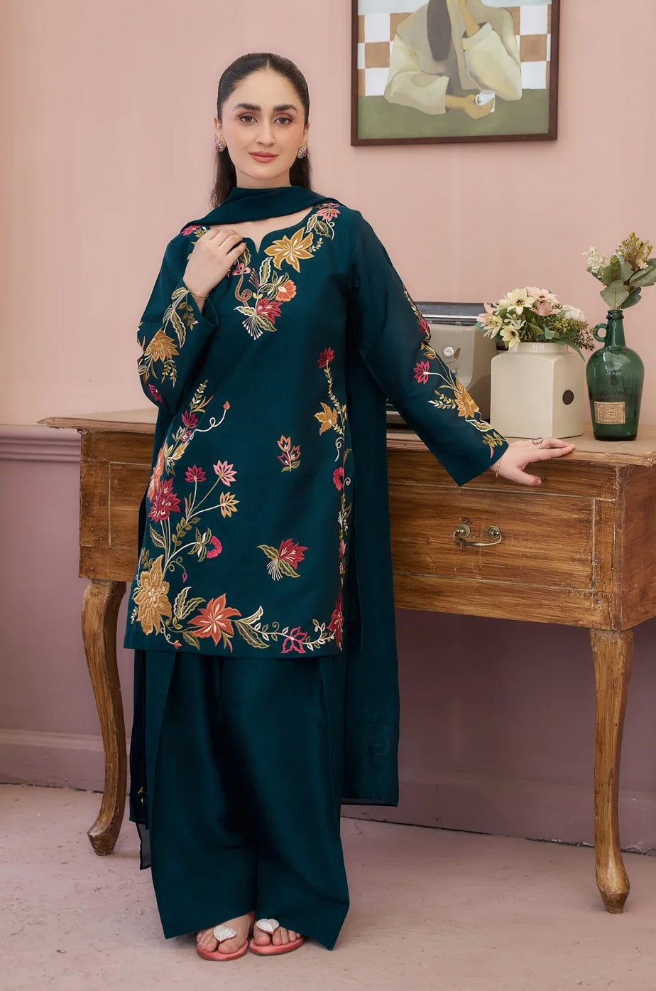 Poshkari Zimml Luxury Dhanak Lawn Embroidered 2Pc Unstitched Suit PA-199