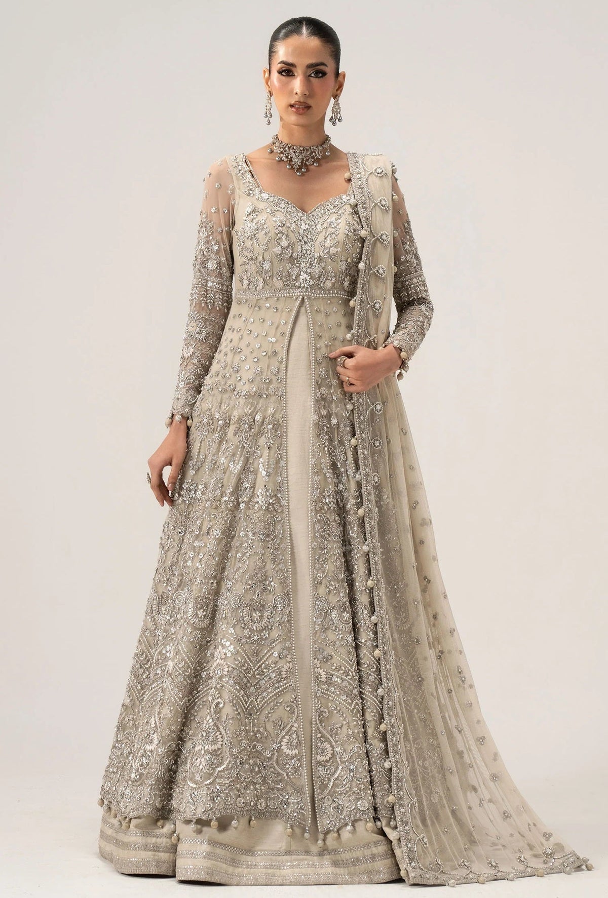 Maria B Elaria Luxury Net Embroidered 3Pc Unstitched Suit PA-175(4 yards trouser fabirc )