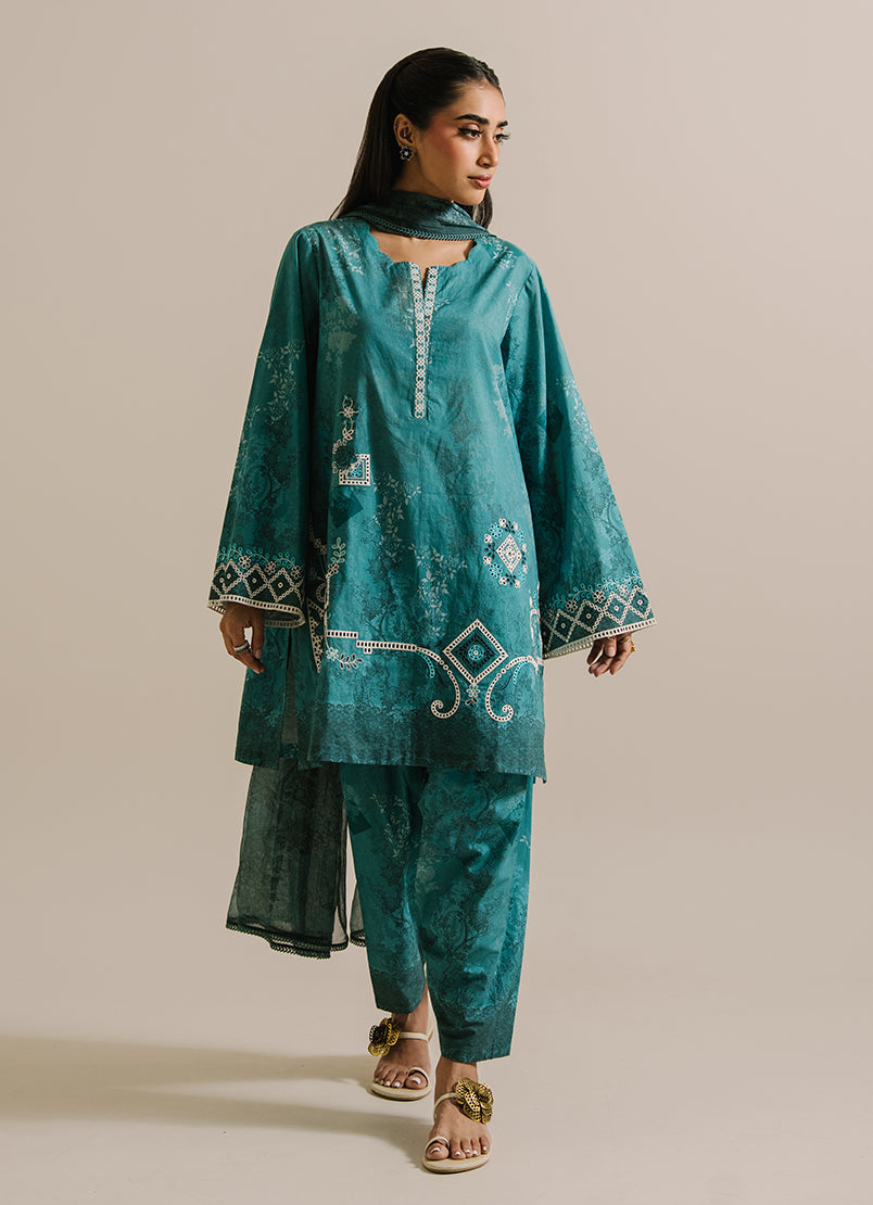 3 PC Printed Embroidered Suit