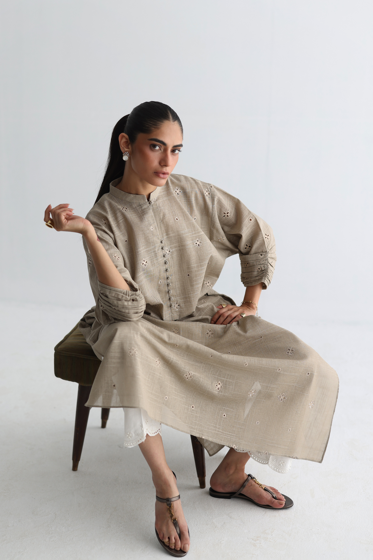 Fawn - All-over Cutwork Kurta