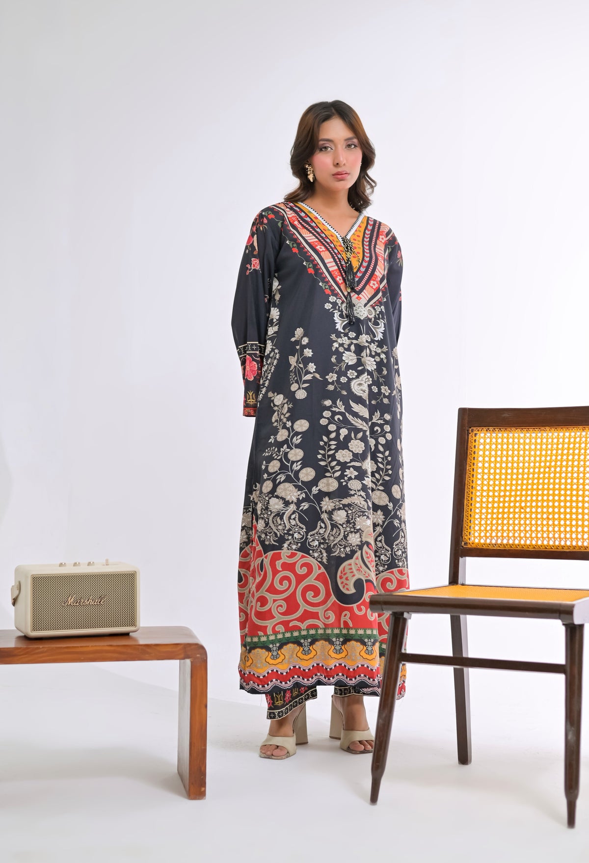 Poshkari Luxury Blended Raw Silk Embroidered 2Pc Stitched Kaftan Suit PA - 0063