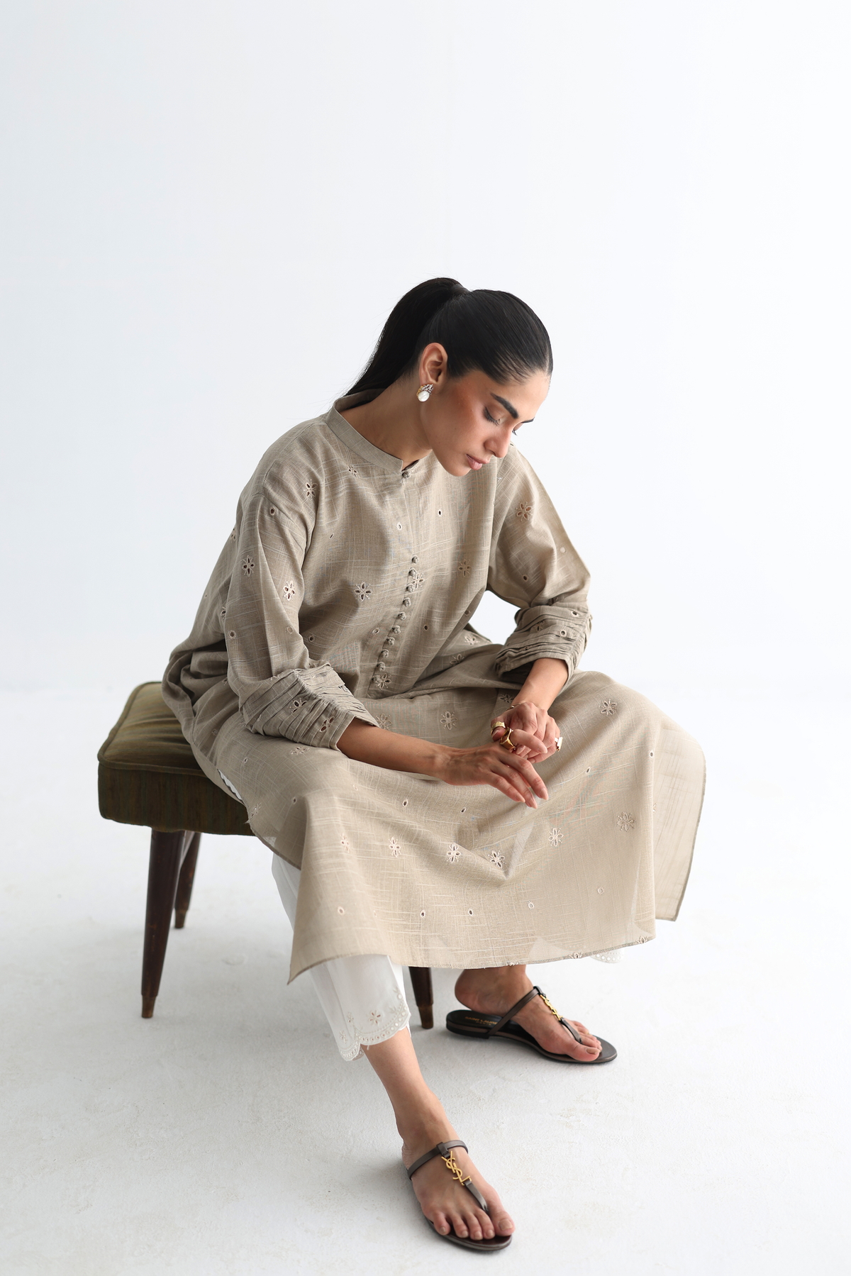 Fawn - All-over Cutwork Kurta