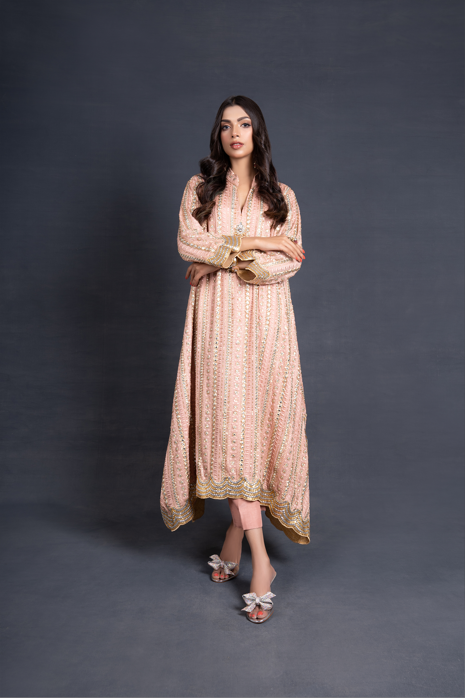Mirrored Drop Hemline Tunic with Straight Trousers