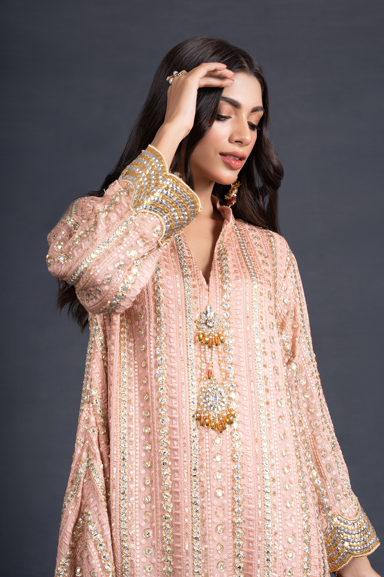 Mirrored Drop Hemline Tunic with Straight Trousers