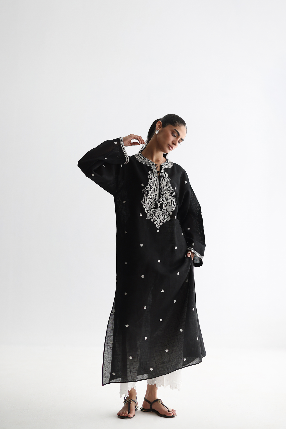 Black - Fully Embroidered Kurta