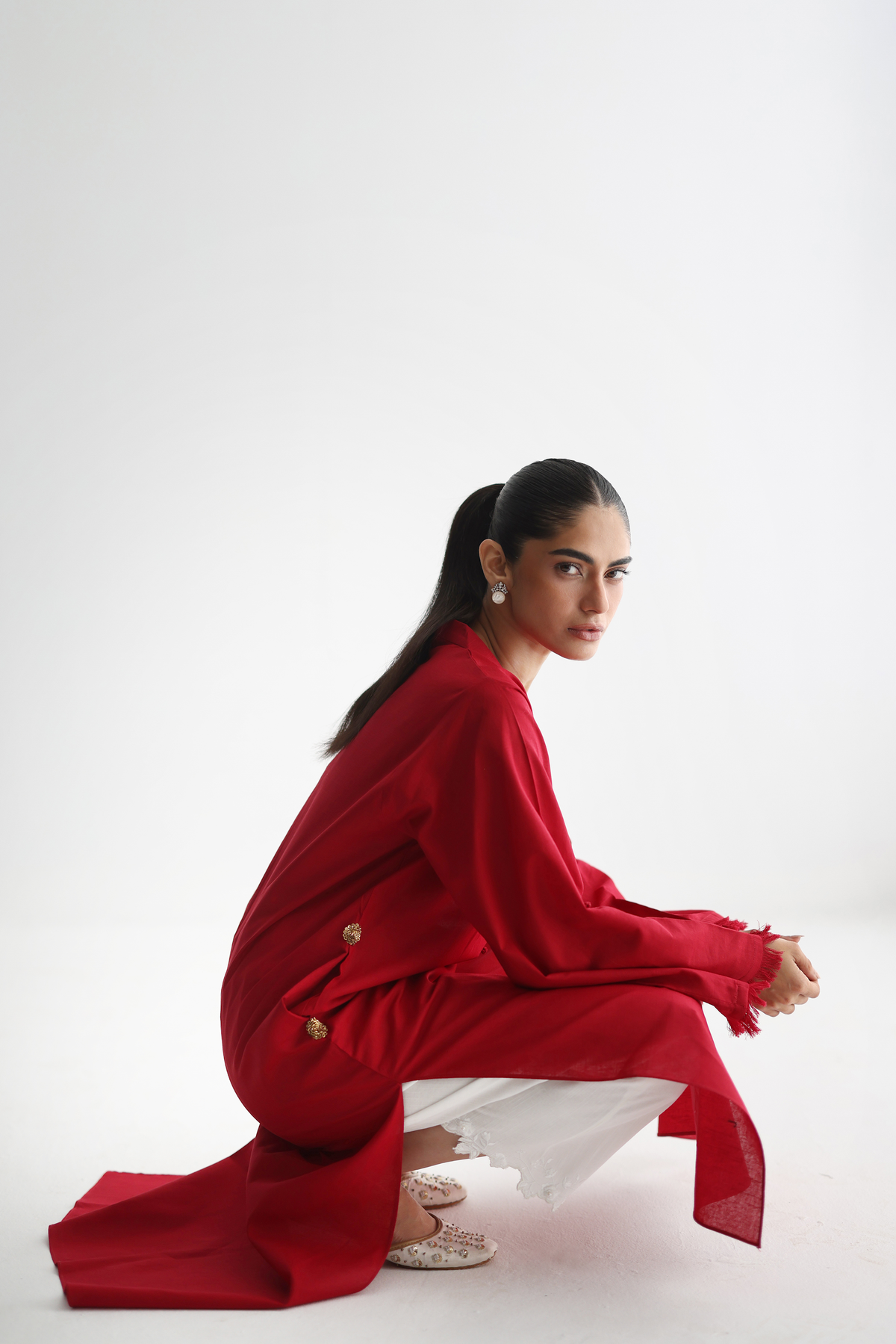 Ruby Red - Kurta with Pocket Detailing