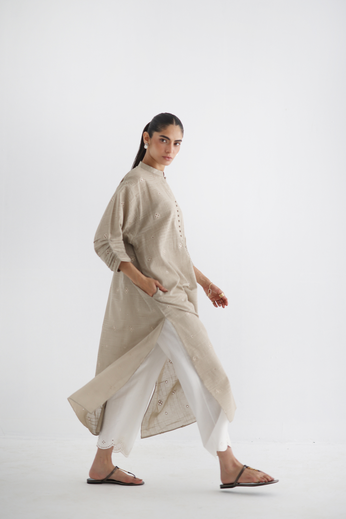 Fawn - All-over Cutwork Kurta