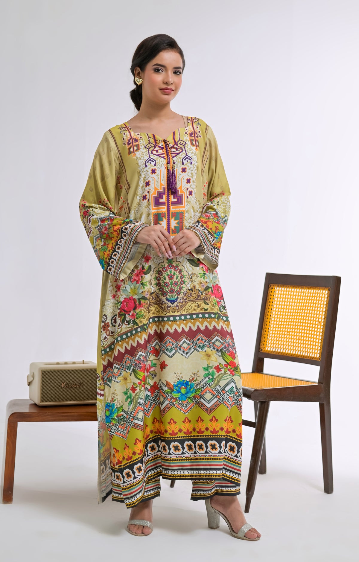 Poshkari Luxury Blended Raw Silk Embroidered 2Pc Stitched Kaftan Suit PA 0062