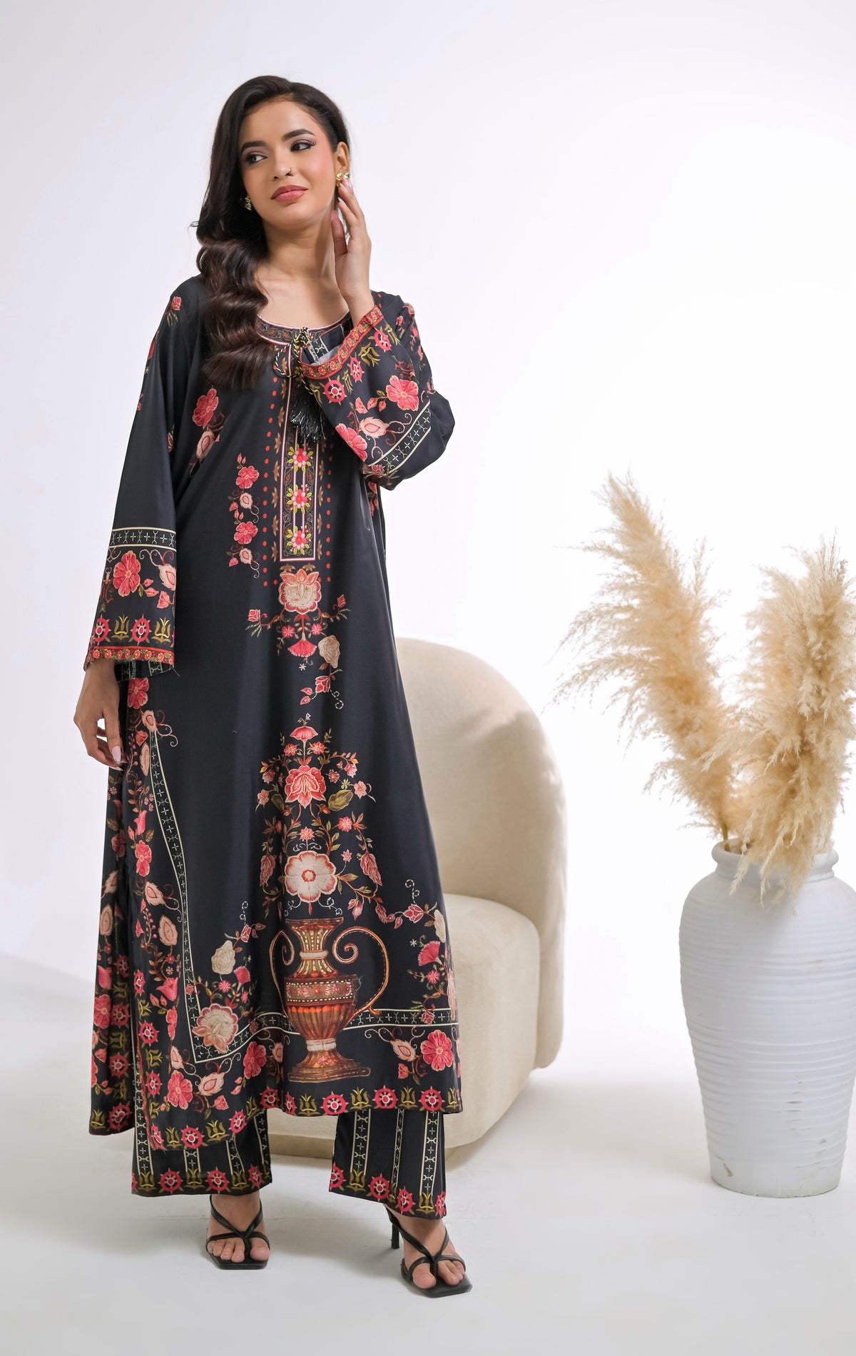 Poshkari Luxury Blended Raw Silk Embroidered 2Pc Stitched Kaftan Suit PA - 0085