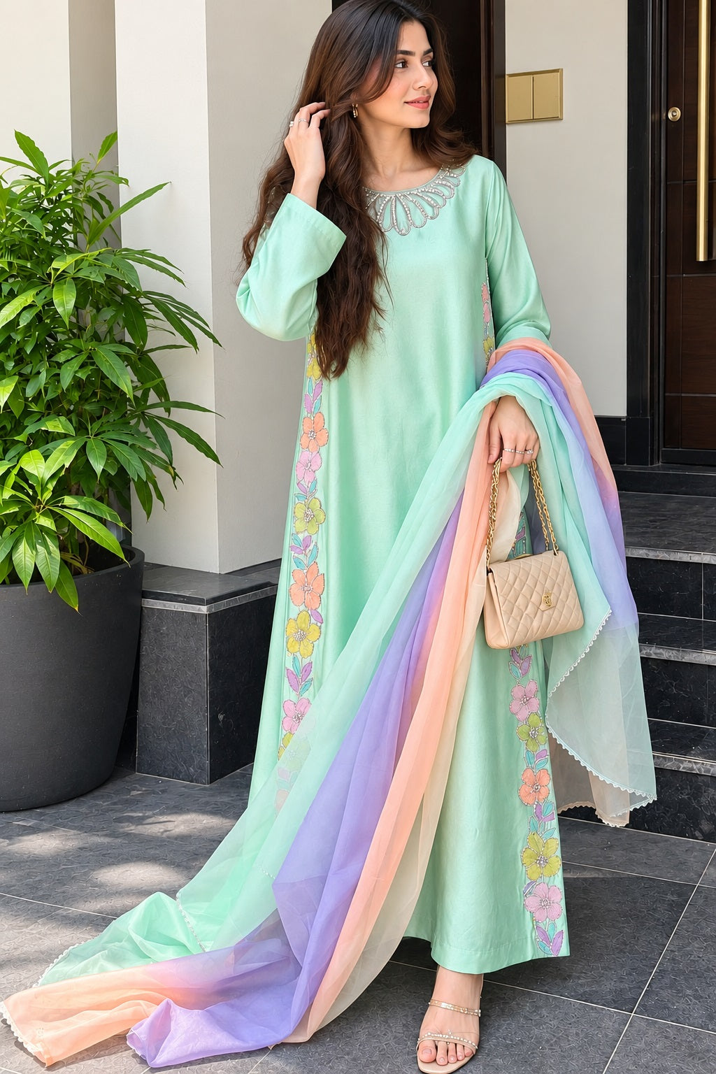 Pehnawa Luxury Silk Embroidered 3Pc Unstitched Kaftan Suit PA-168