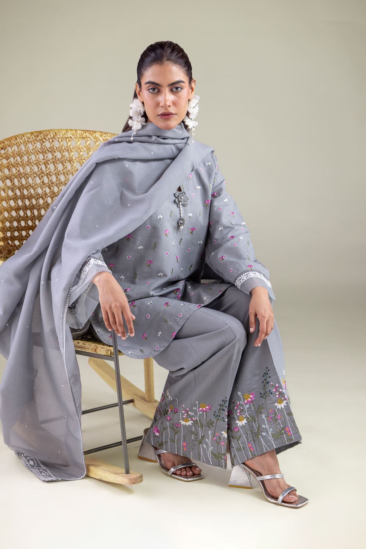 Floral V-Neck Kurta