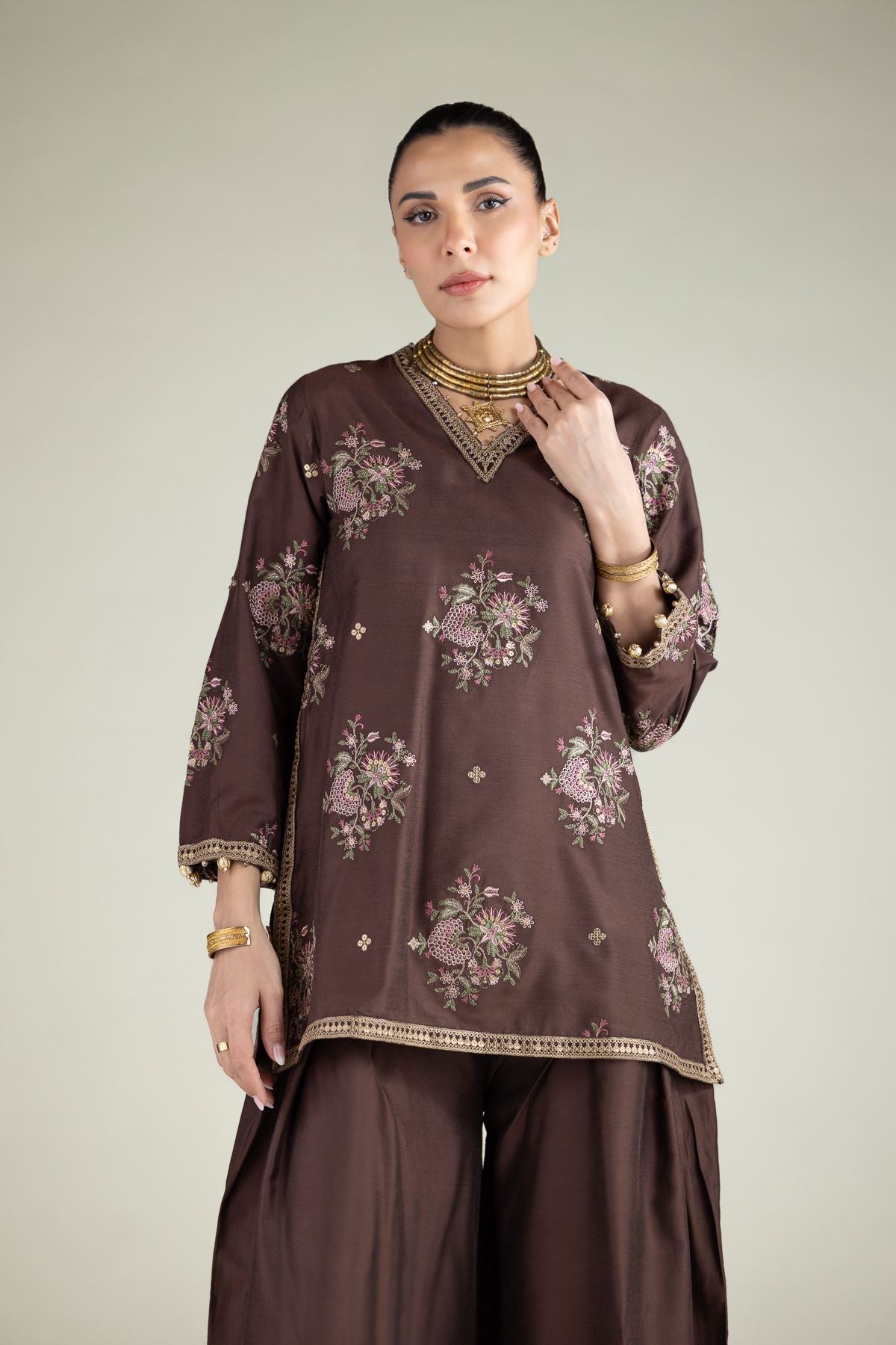 Floral V-Neck Kurta