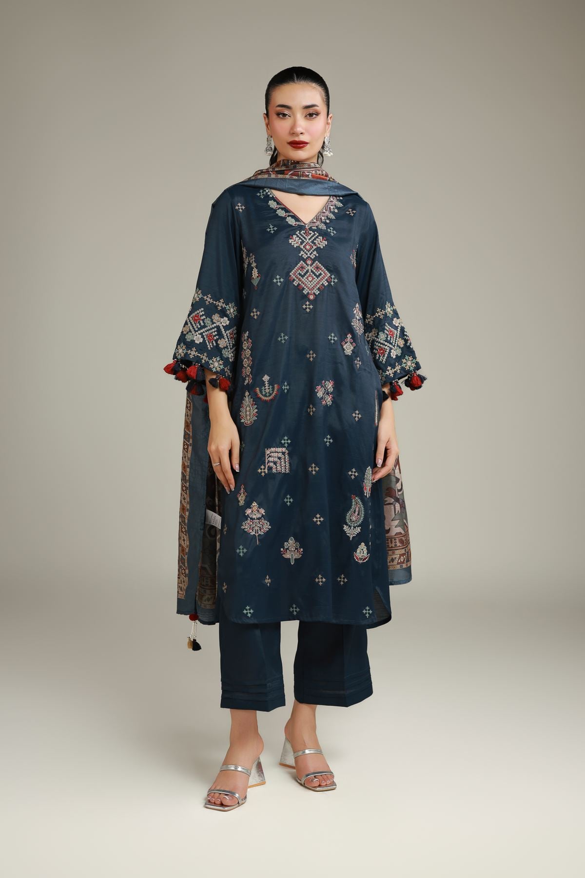 Silk Navy Pants