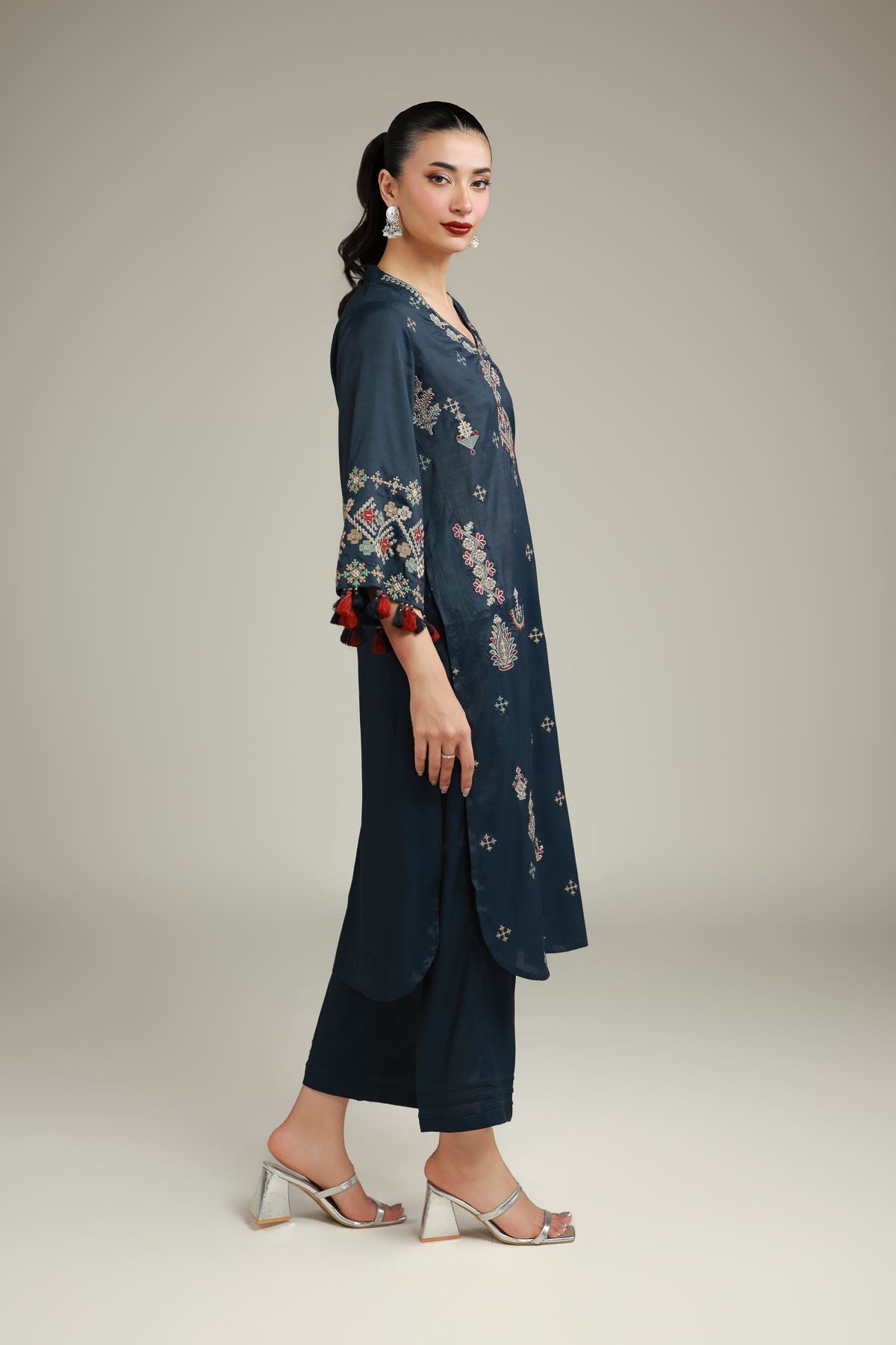 Silk Navy Pants