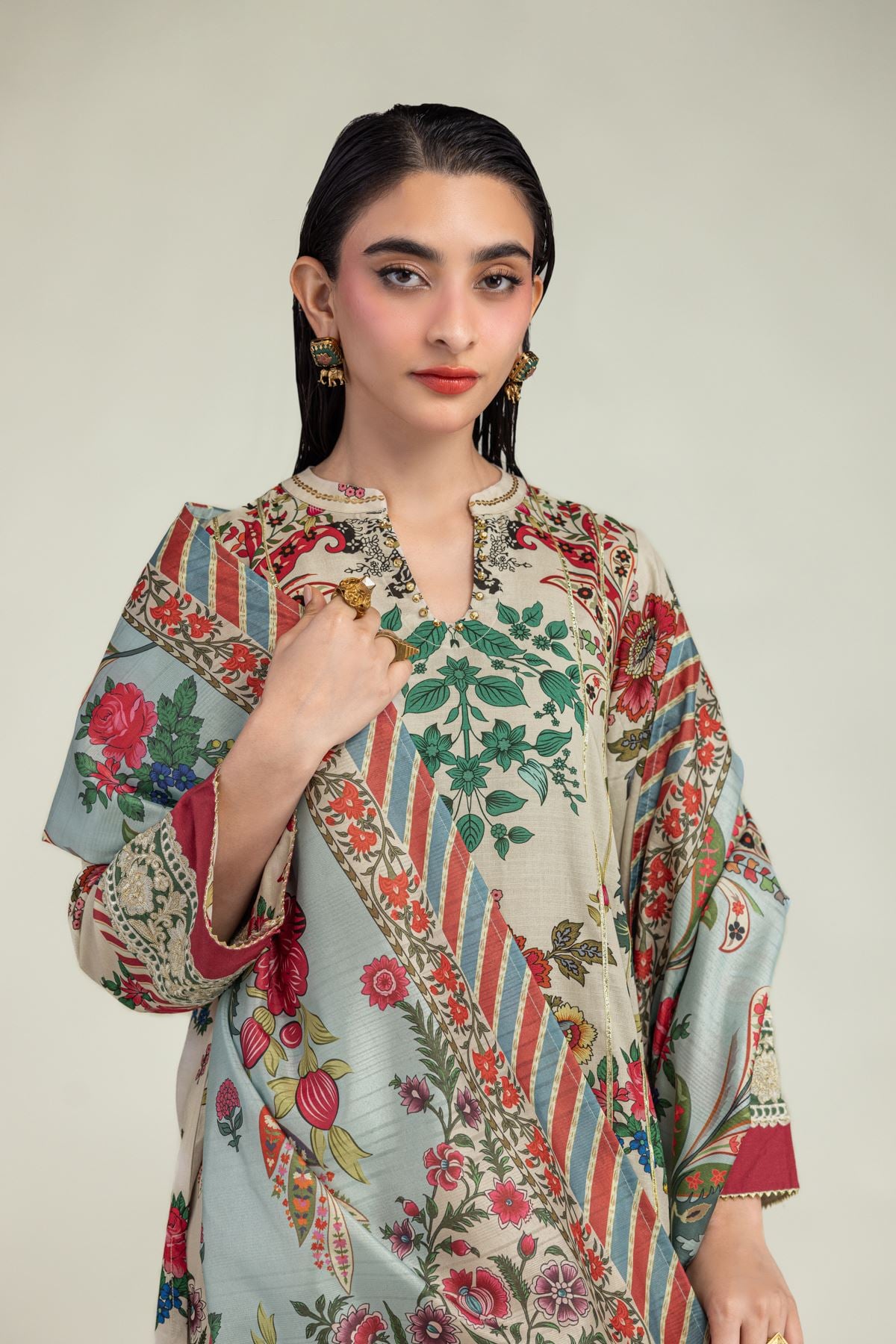 Floral Beige Dupatta