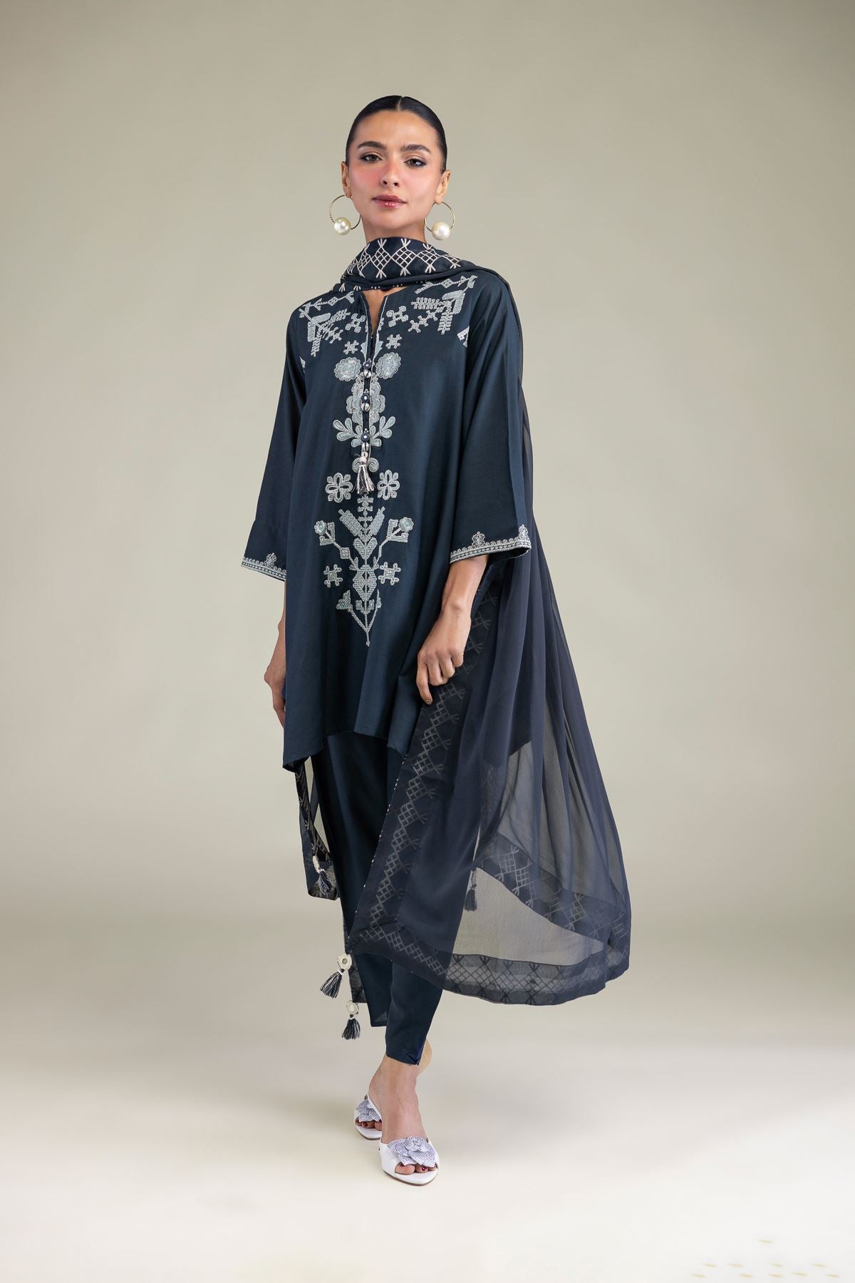 Floral Navy Kurta