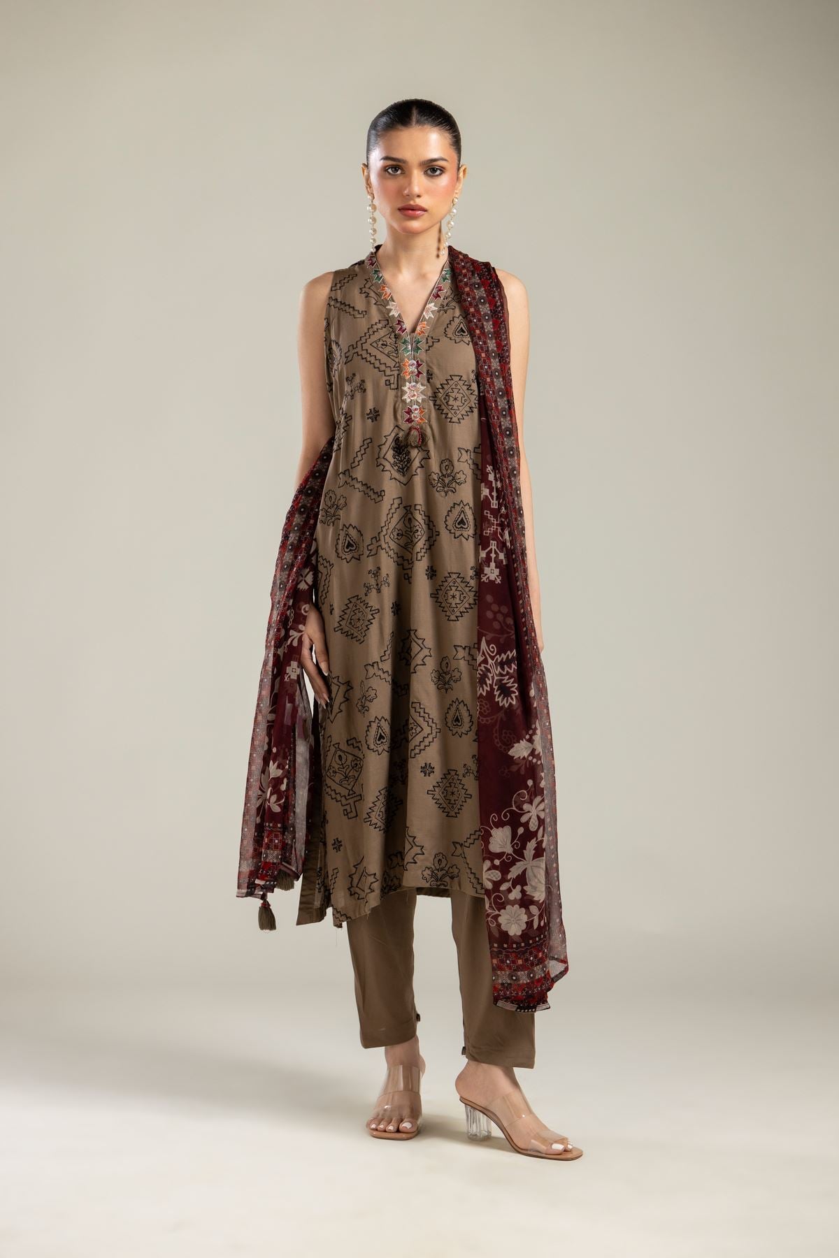 Brown Sleeveless Kurta