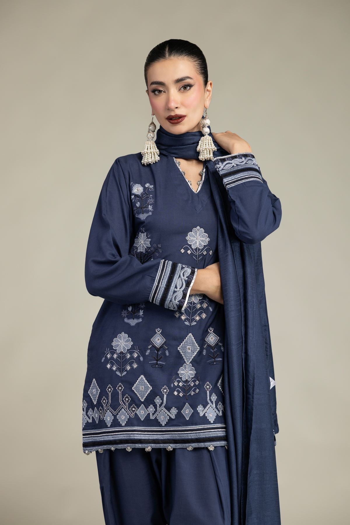 Floral V-Neck Kurta