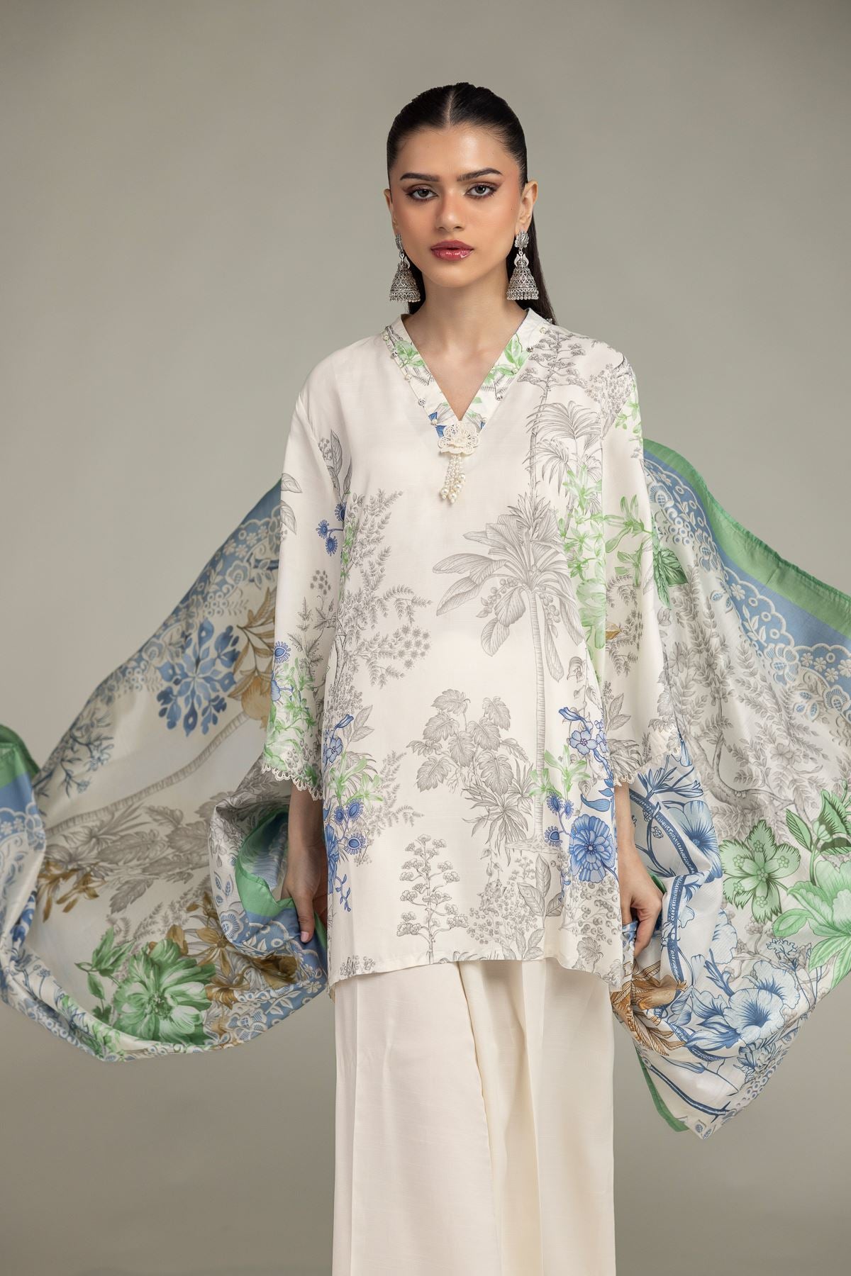 Floral V-Neck Kurta