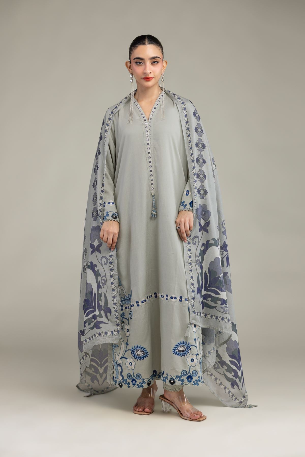 Floral V-Neck Kurta