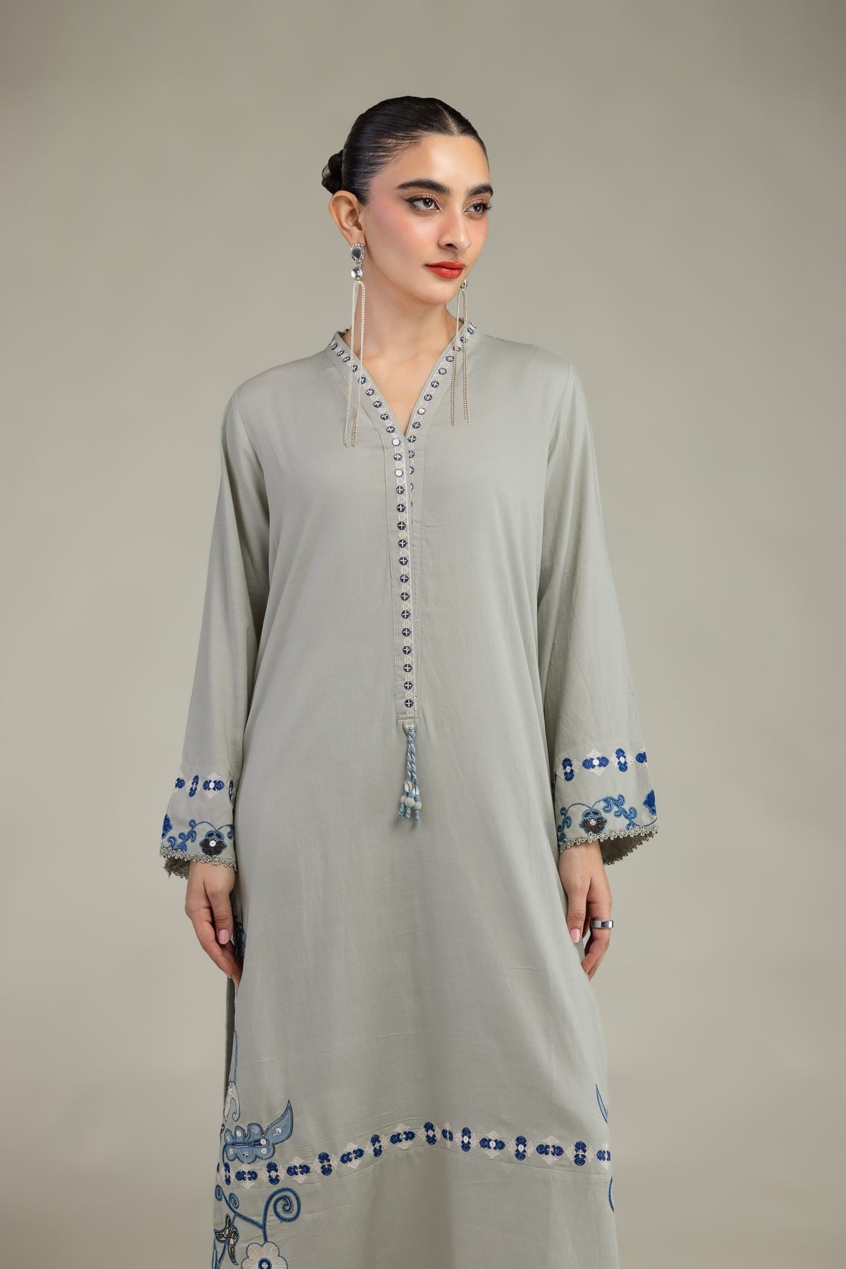 Floral V-Neck Kurta