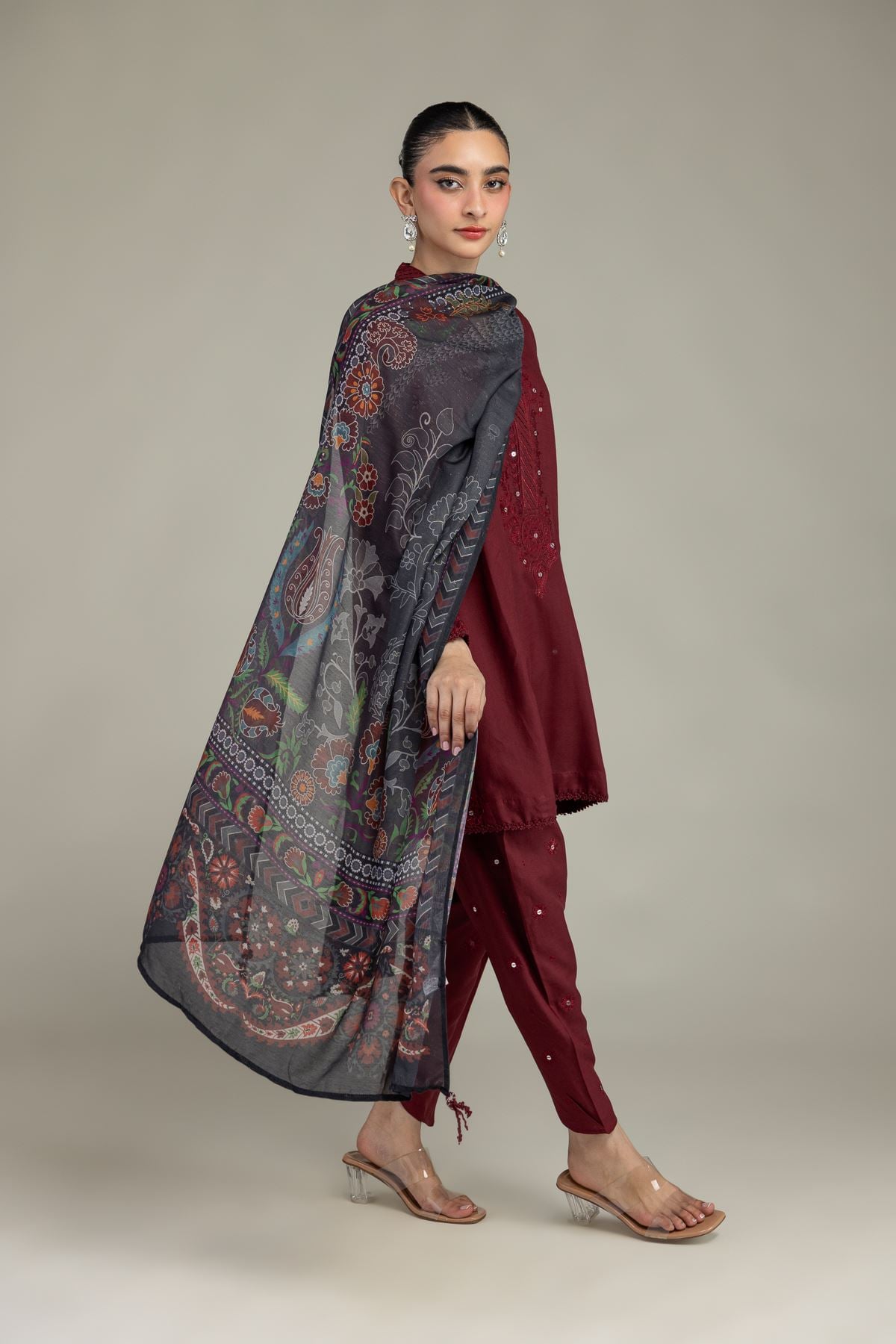 Maroon Silk Shalwar