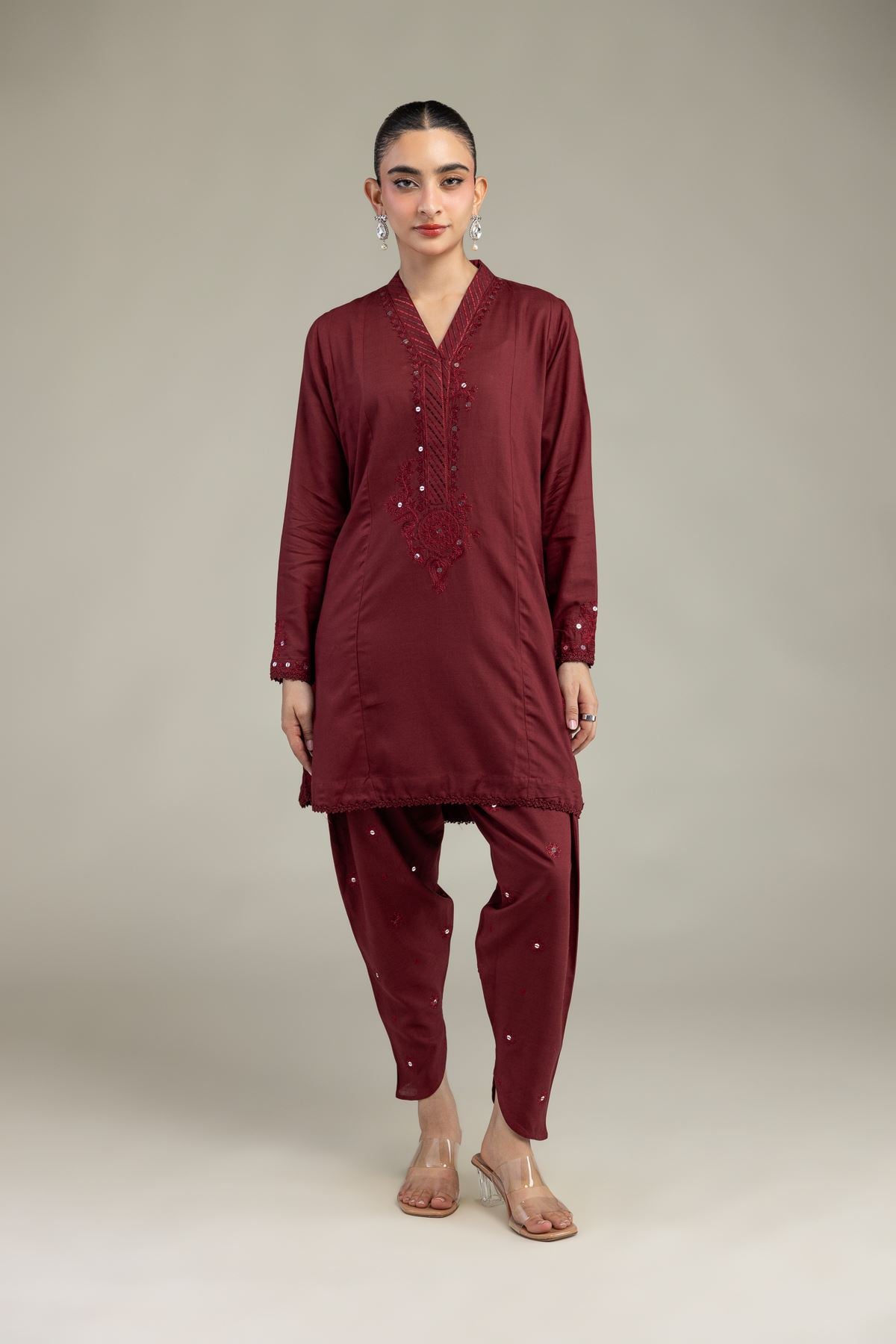 Maroon Silk Shalwar