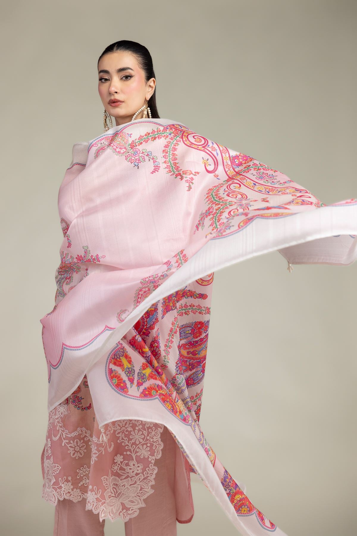 Pink Floral Dupatta