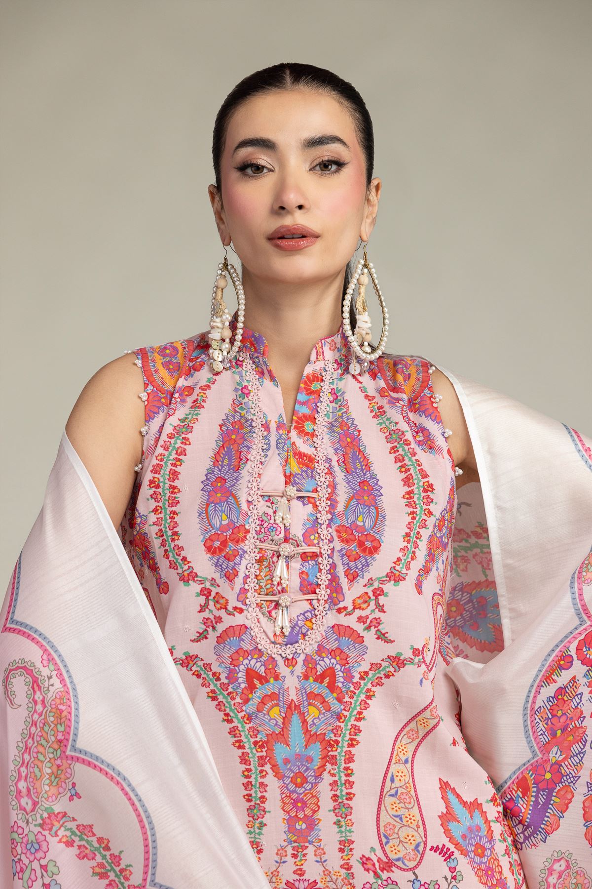 Pink Floral Dupatta
