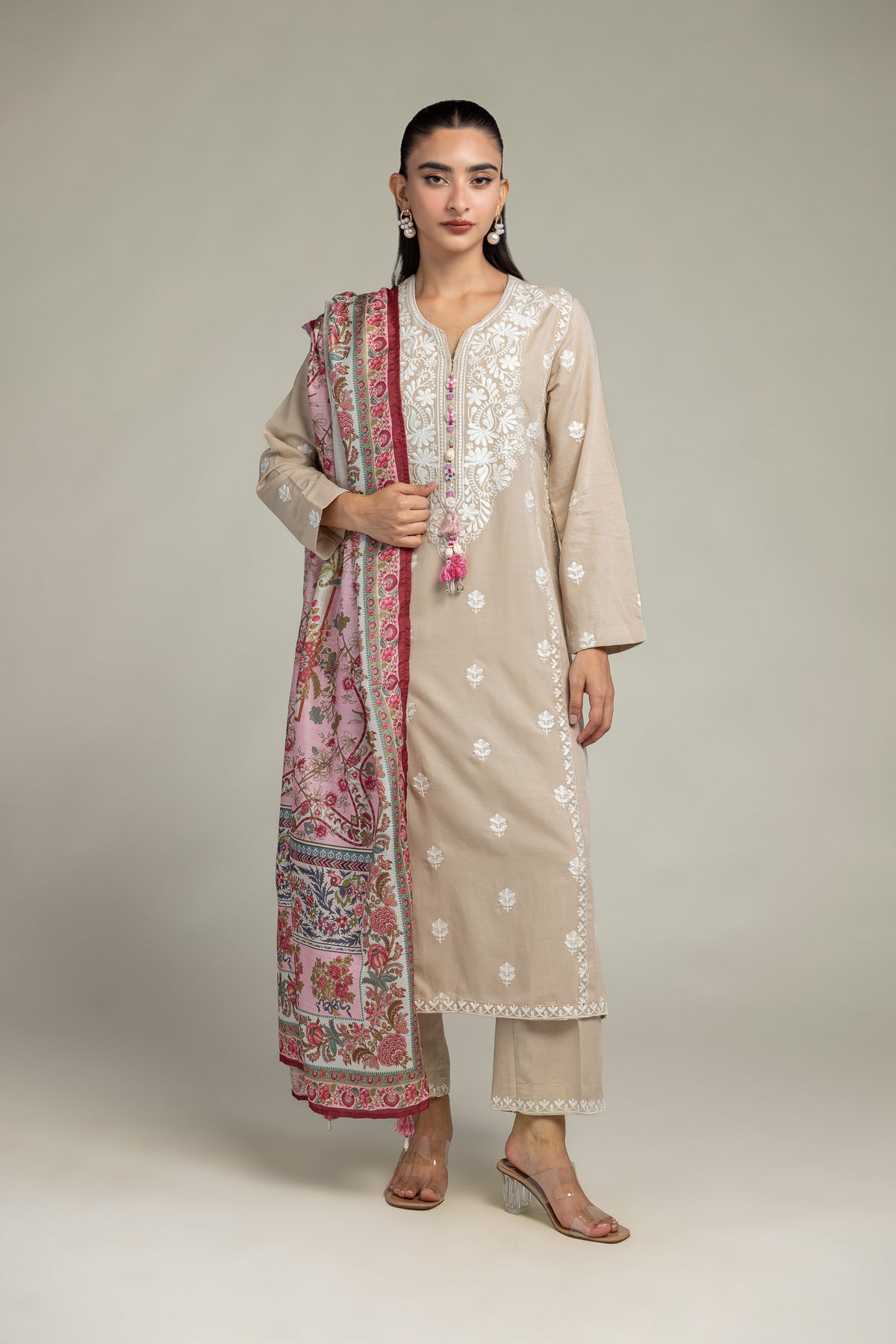 Beige Embroidered Kurta