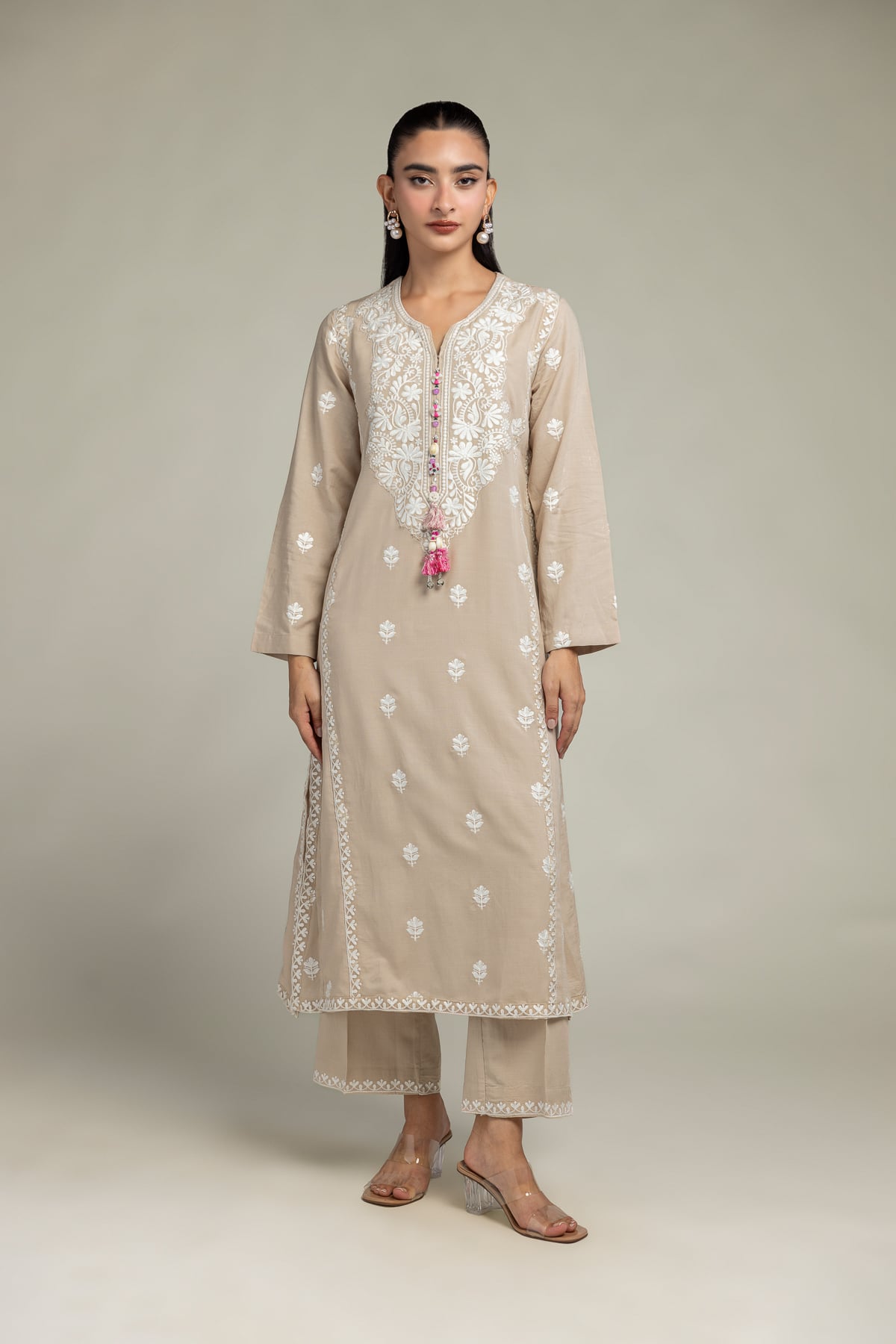 Beige Silk Pants