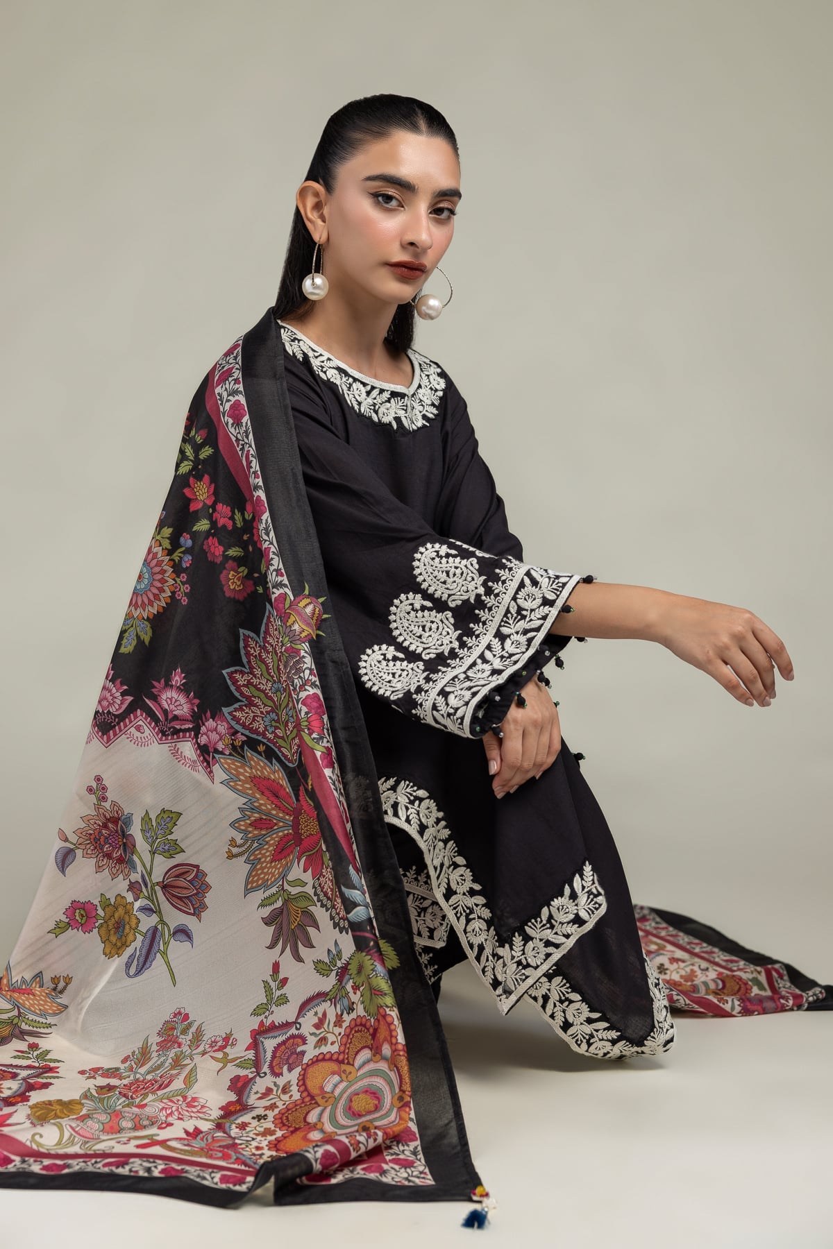 Black Silk Dupatta