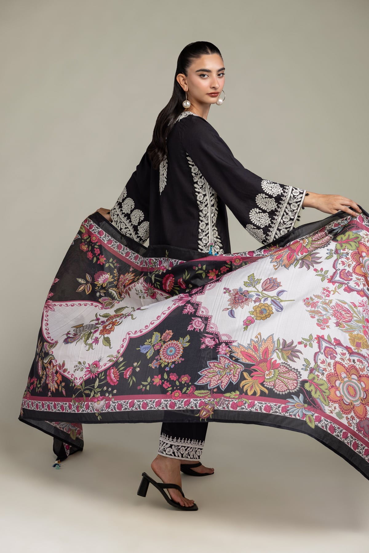 Black Silk Dupatta