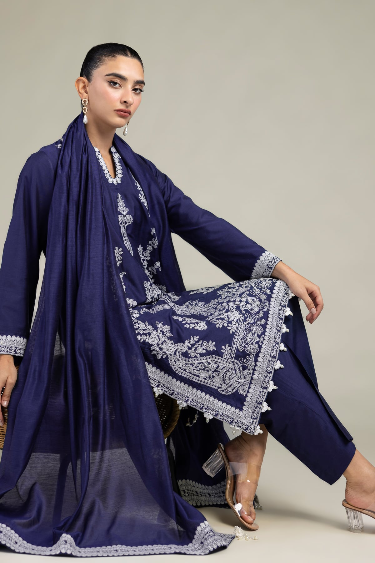 Navy Floral Kurta