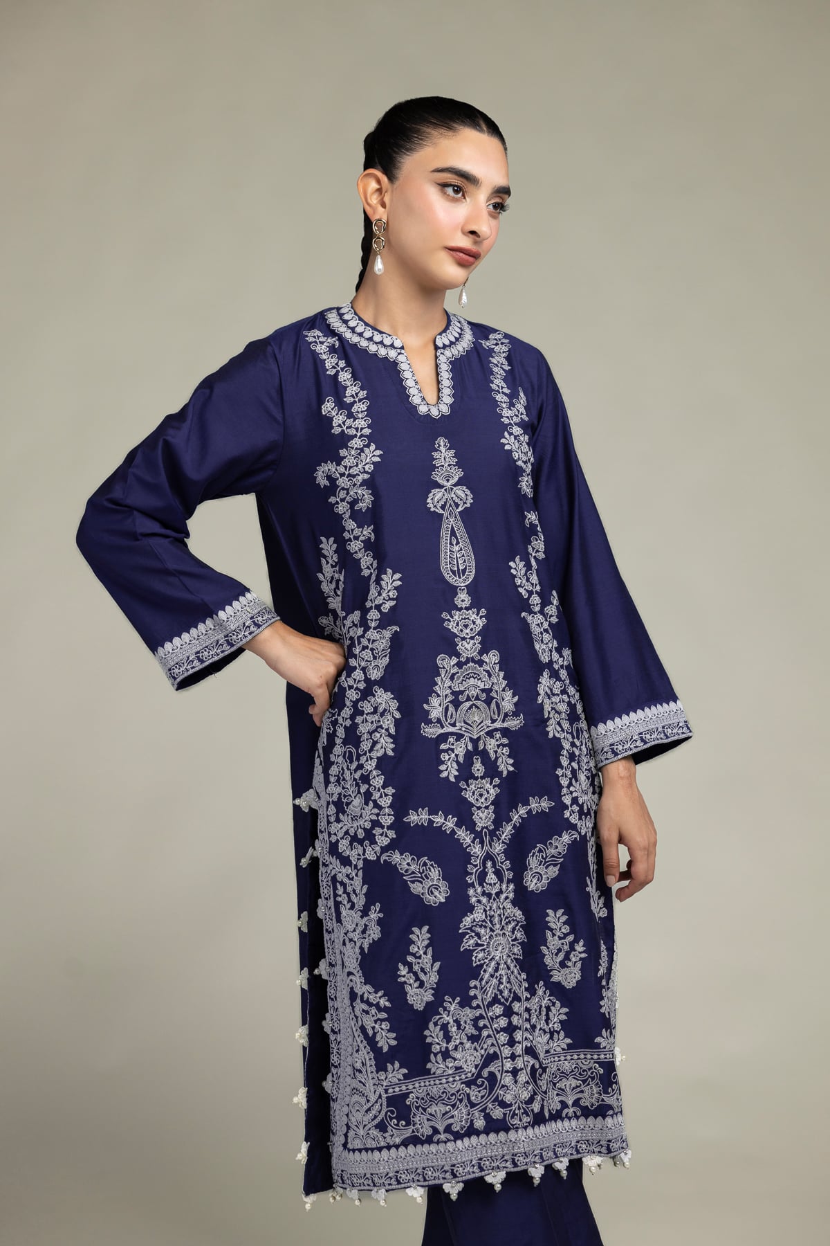 Navy Floral Kurta