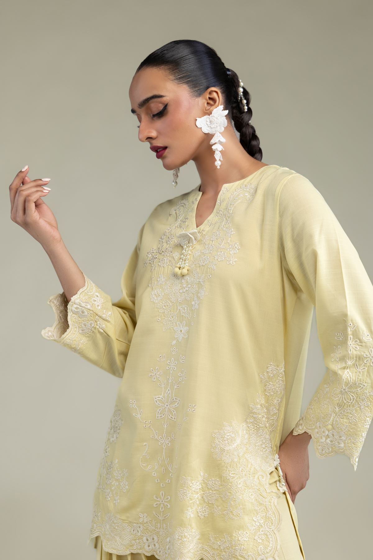 Silk V-Neck Kurta