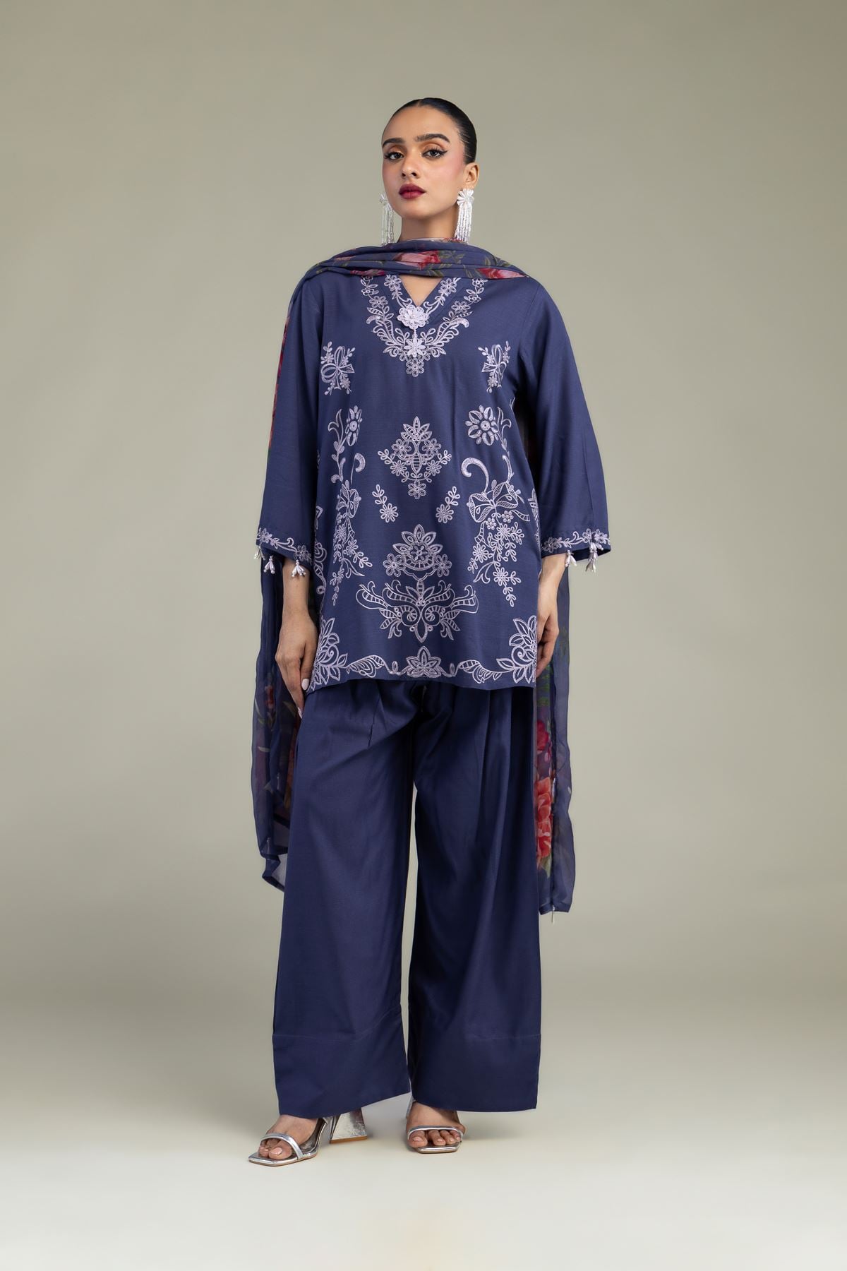 Floral V-Neck Kurta