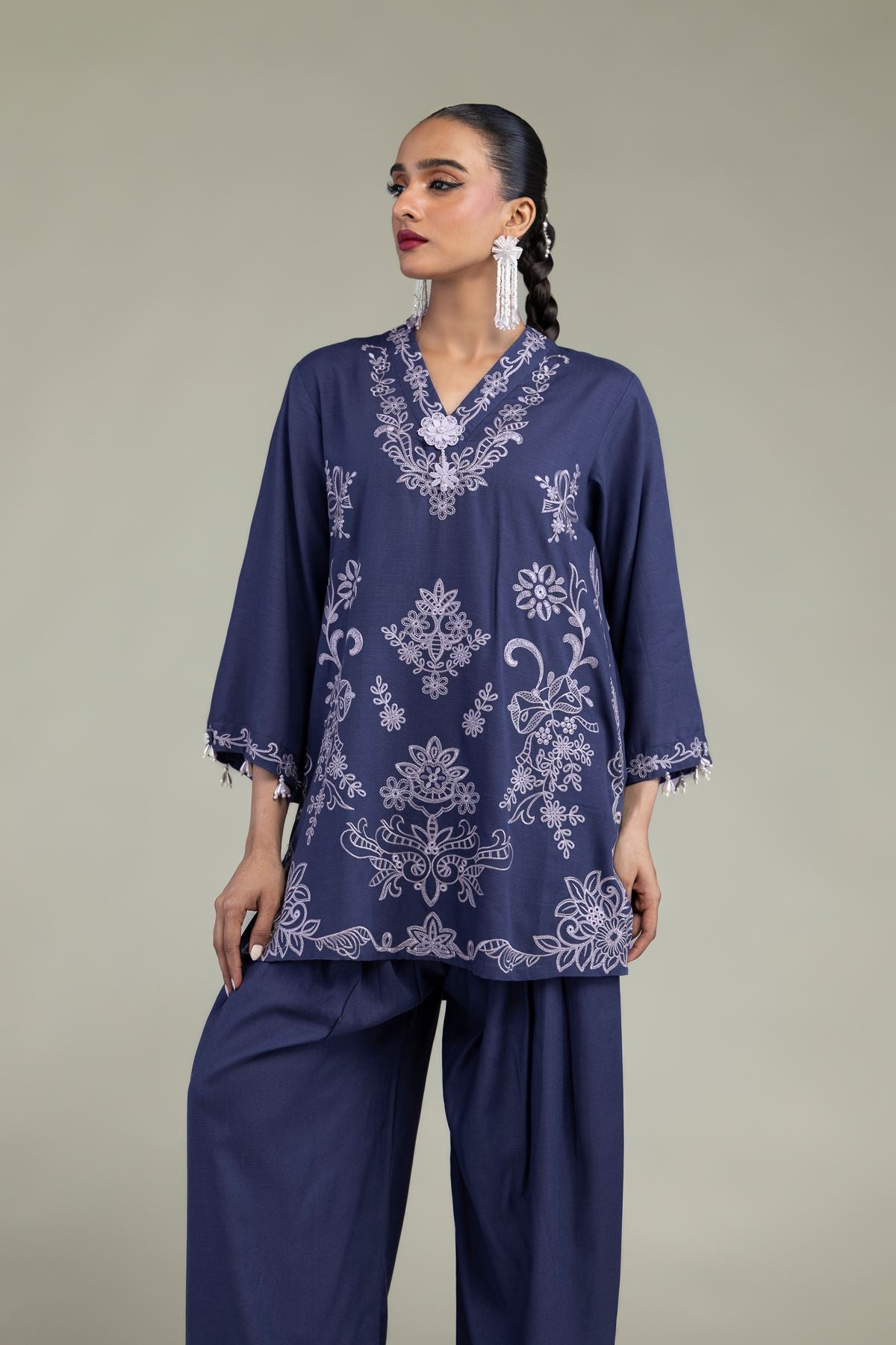 Floral V-Neck Kurta