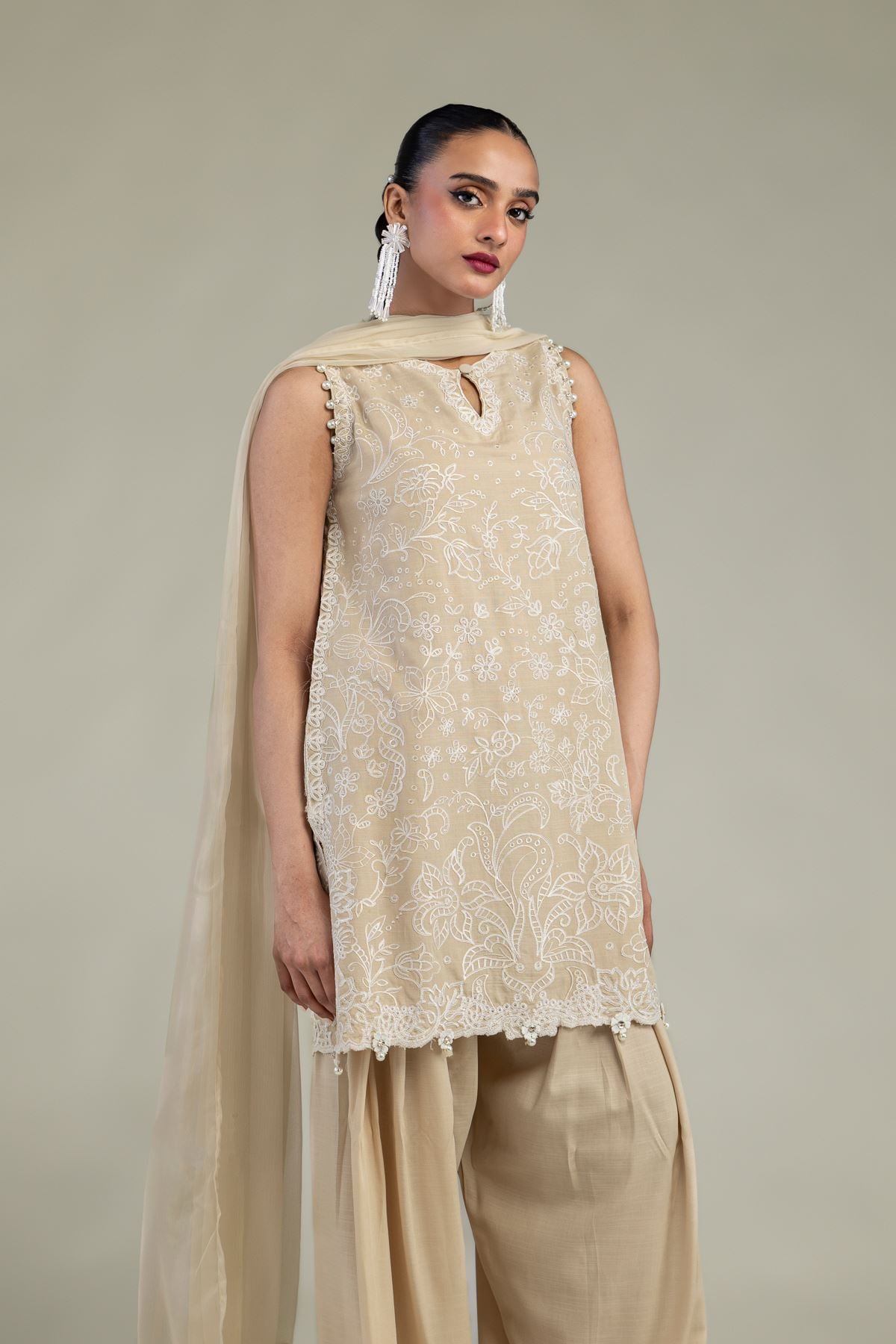 Beige Sleeveless Kurta