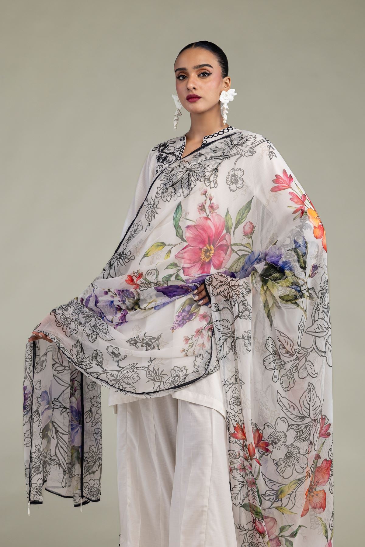 Floral Chiffon Dupatta