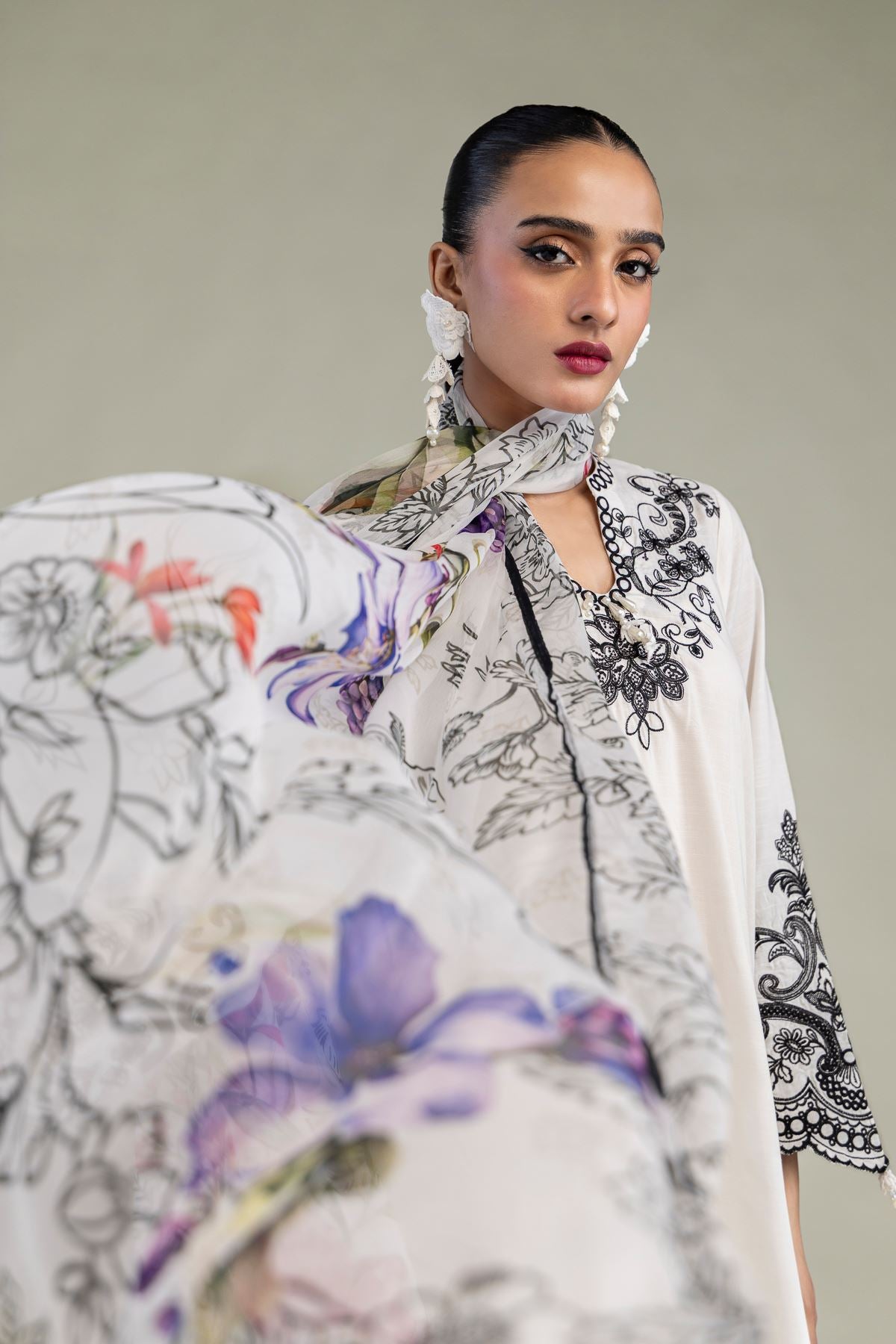 Floral Chiffon Dupatta
