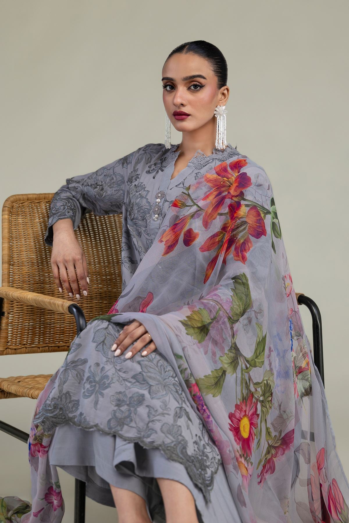 Floral Chiffon Dupatta