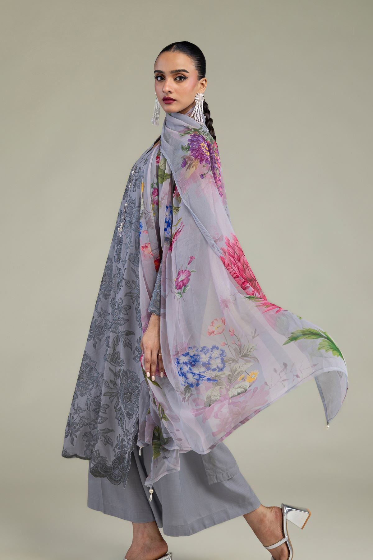 Floral Chiffon Dupatta