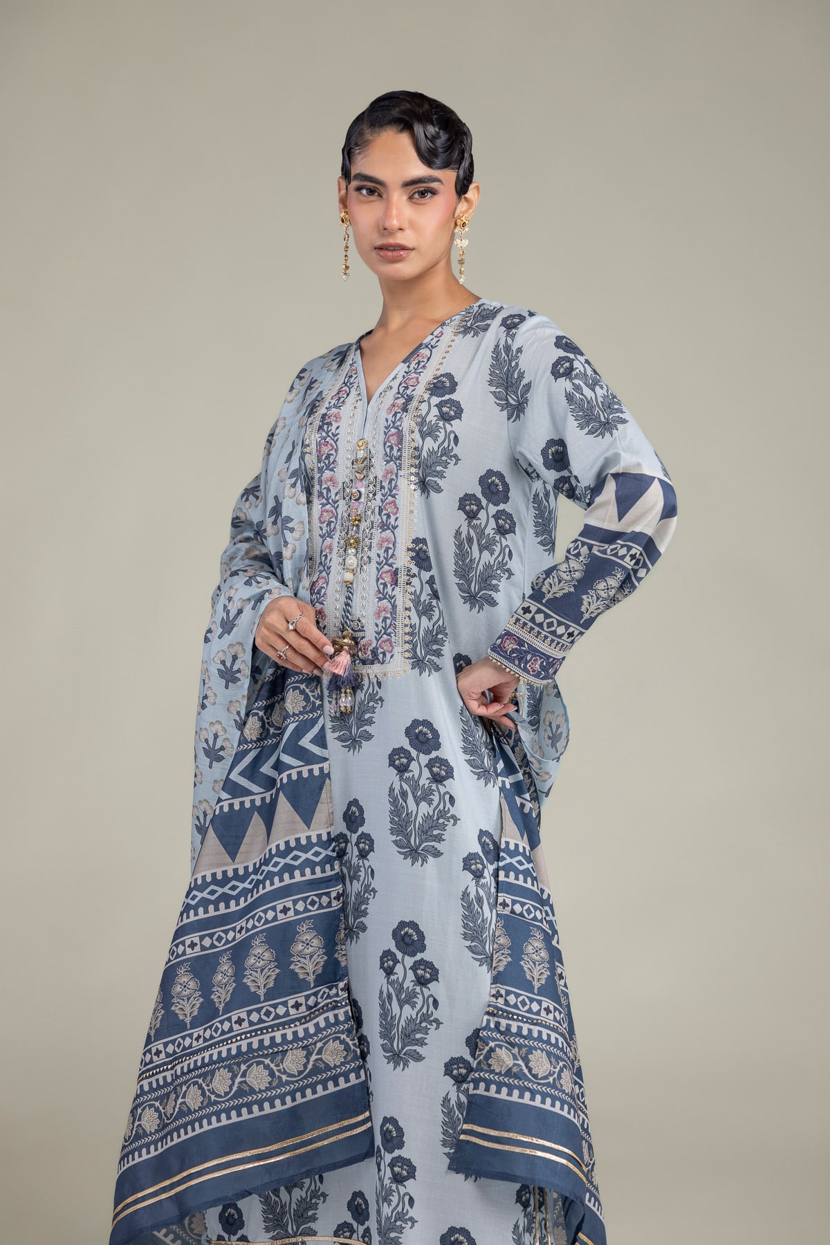 V-Neck Floral Kurta