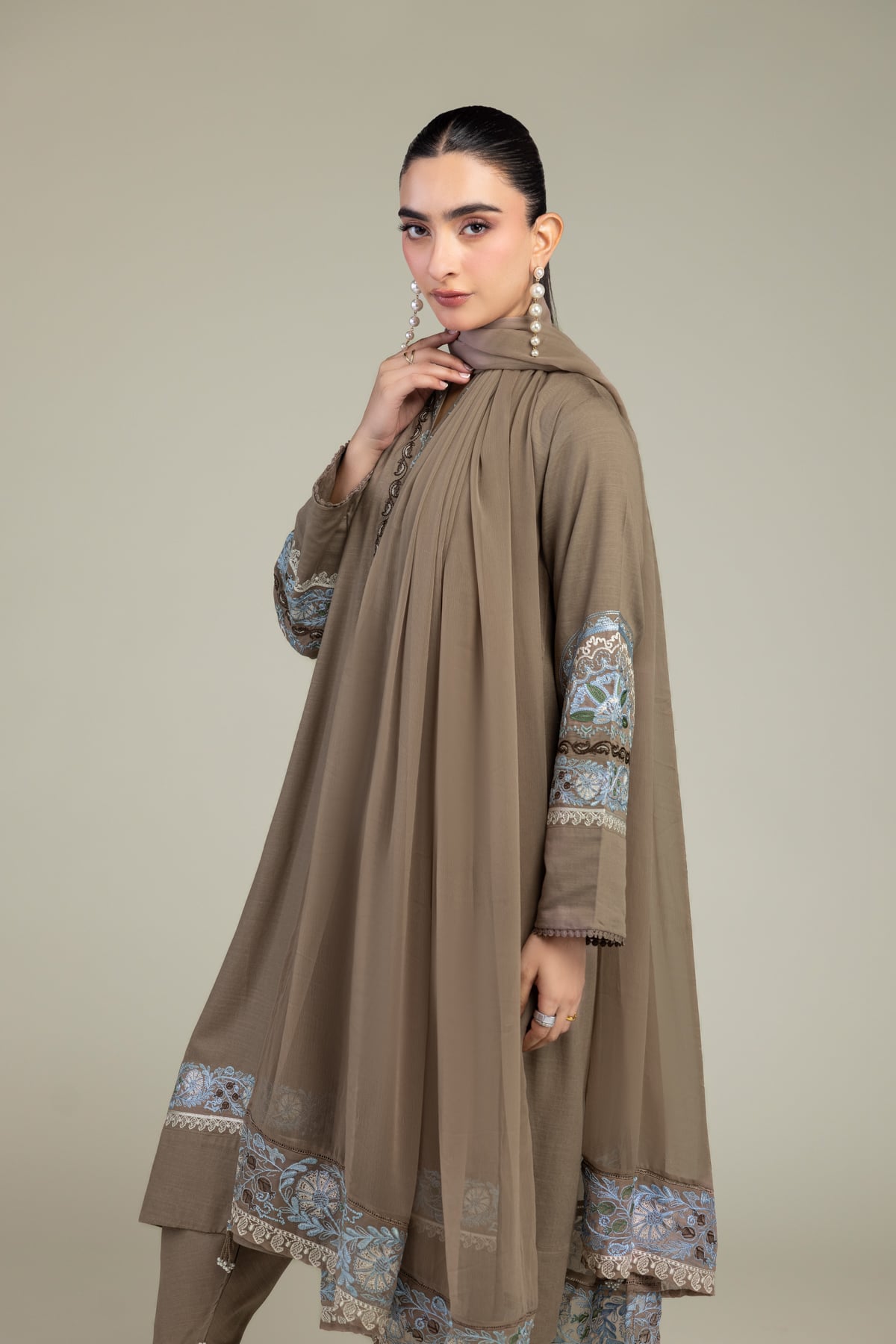 Brown Floral Dupatta