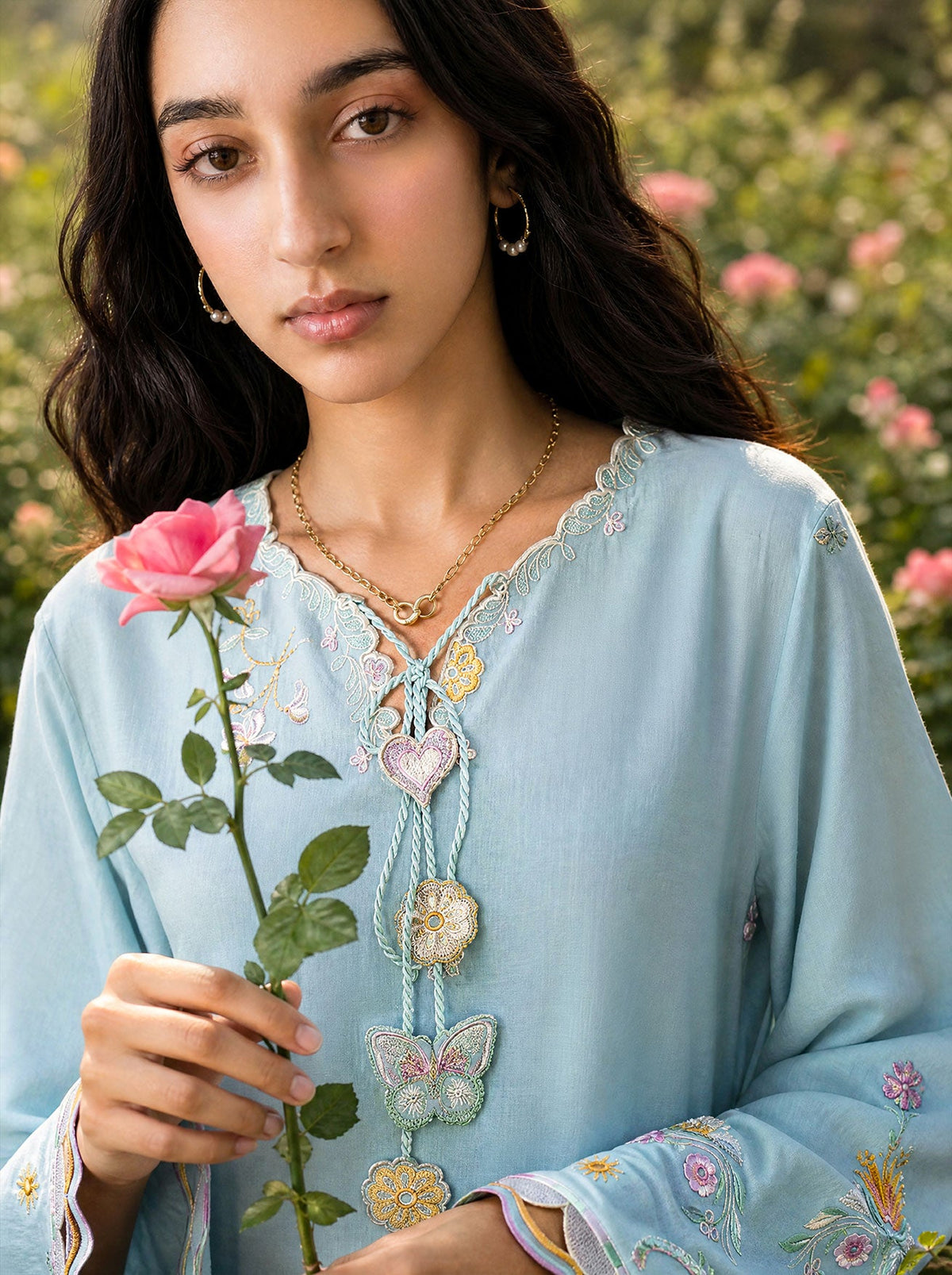 SS26DC-2624 SKY BLUE 2PCS EMBROIDERED KURTA WITH TROUSER
