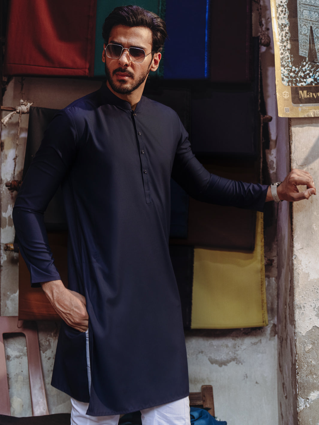 Midnight Blue Blended Kurta - ALET-K-2003