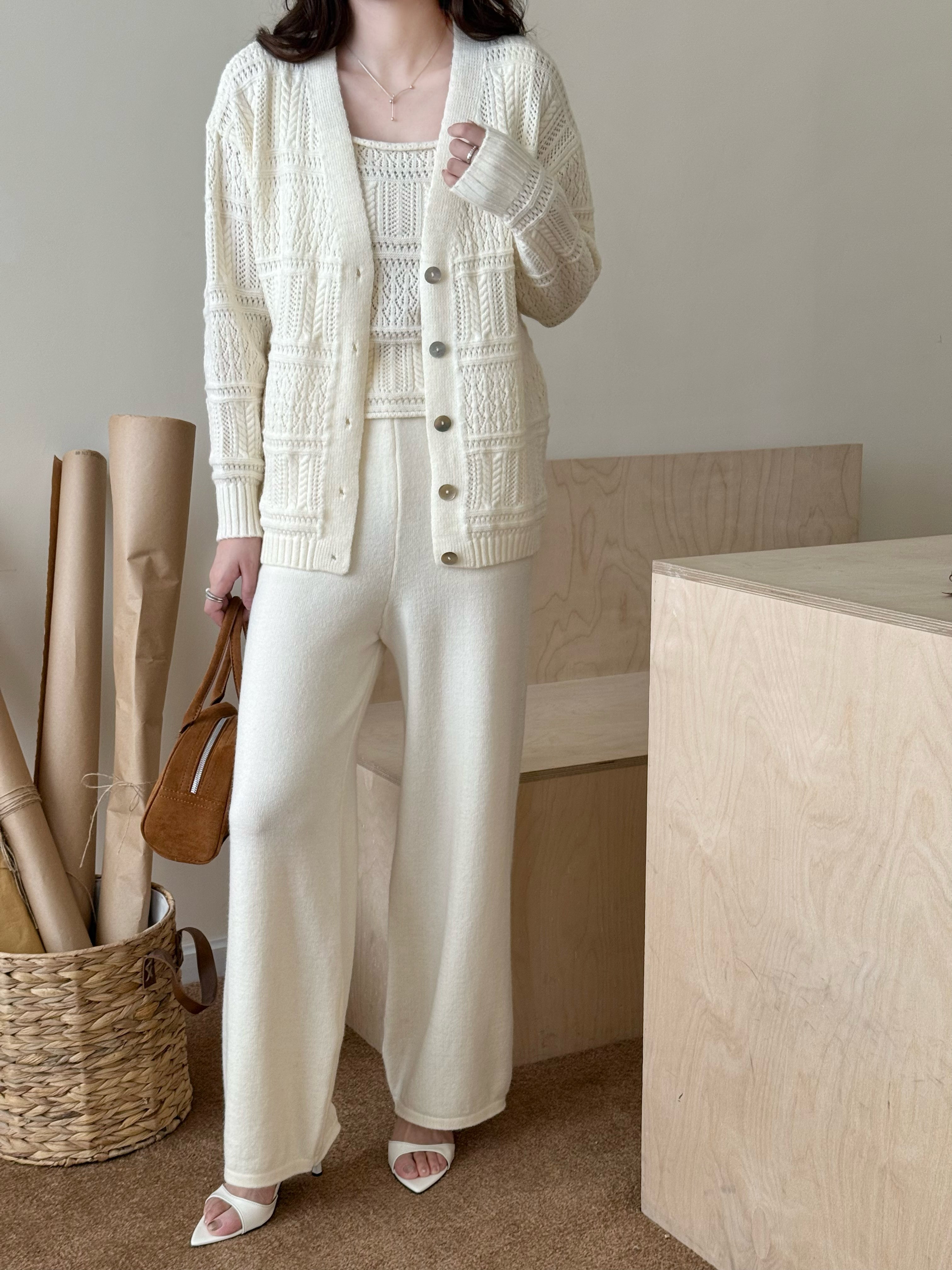 TINA WHITE DETAIL THREE PIECE KNIT SUIT